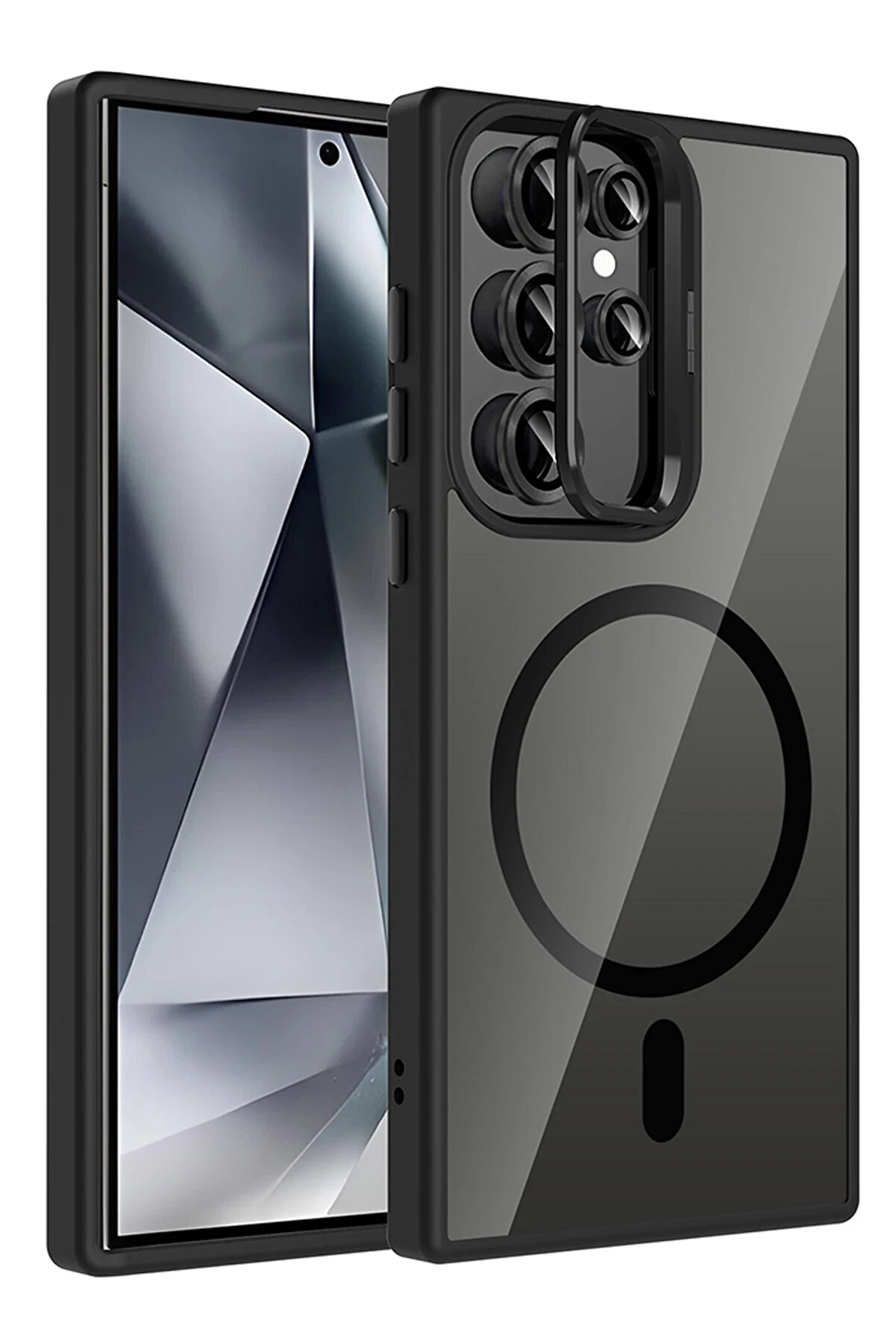 Buti̇k Harmonyaura Samsung Galaxy S25 Ultra Remi̇m Lensli̇ Magsafe Standlı Kapak - Si̇yah