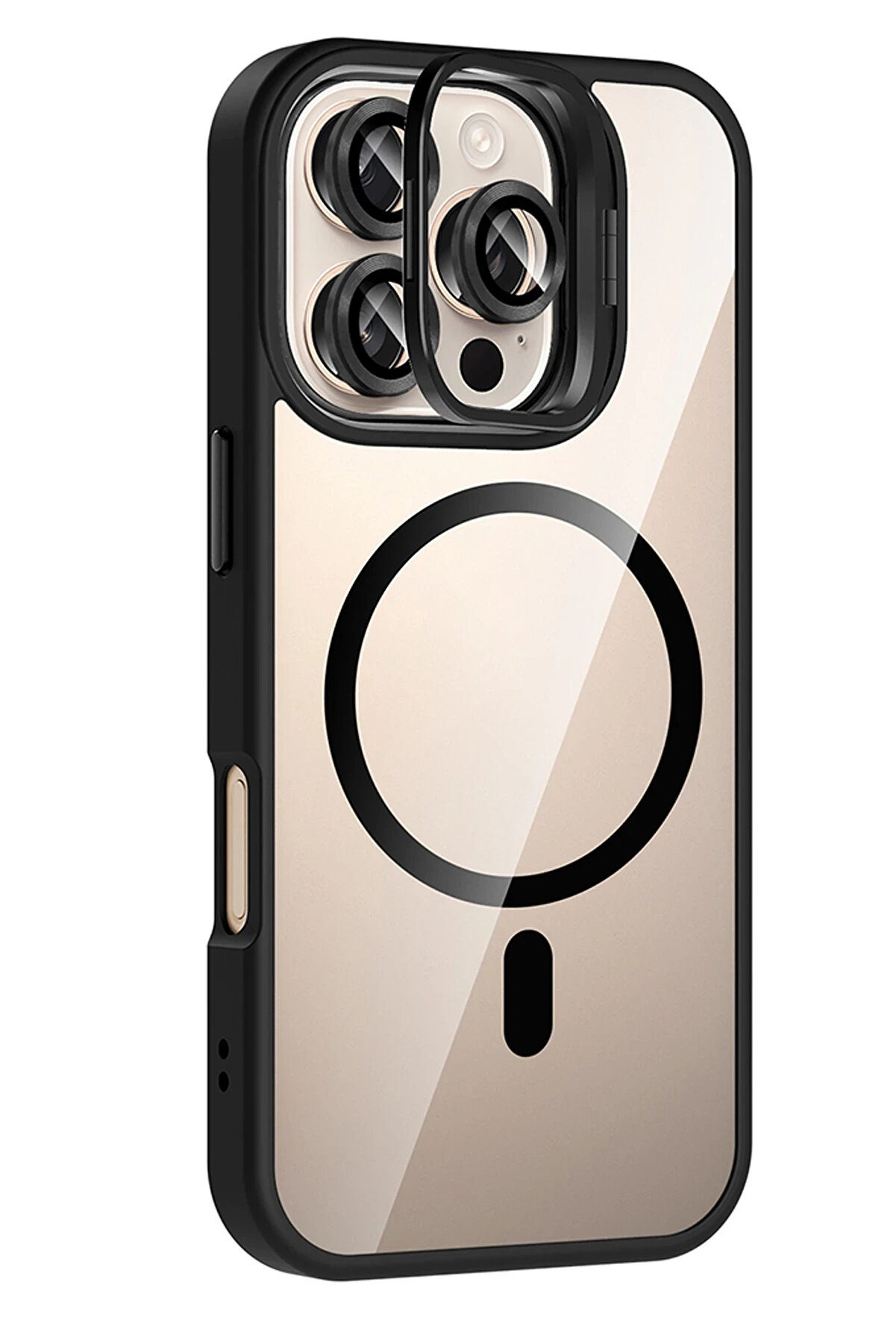 Buti̇k Harmonyaura Apple İphone 16 Pro Remi̇m Lensli̇ Magsafe Standlı Kapak - Si̇yah