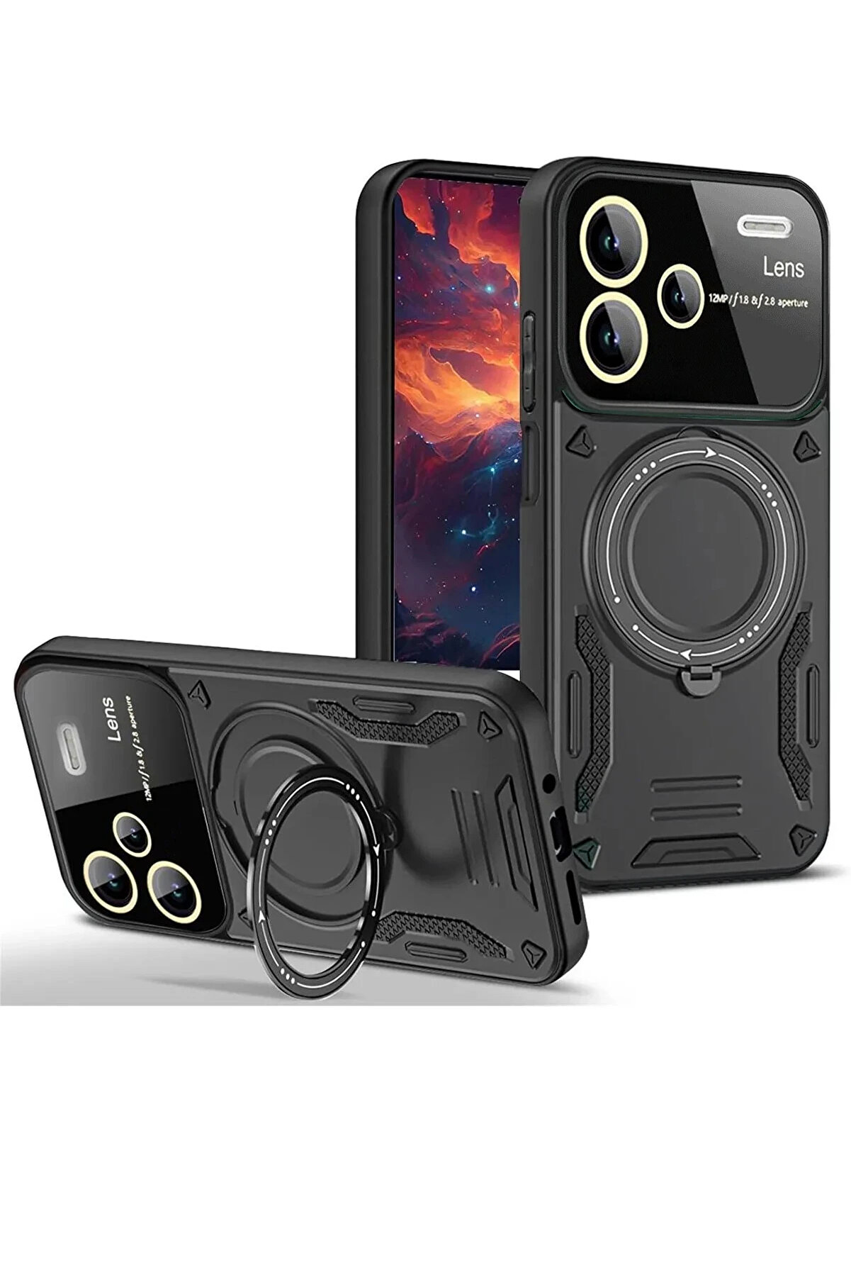 Buti̇k Harmonyaura Xi̇aomi̇ Redmi̇ Note 13 Pro Plus Joy Lens Standlı Kapak - Si̇yah