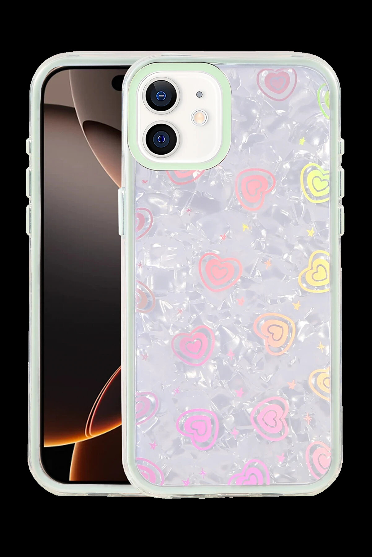 Buti̇k Harmonyaura Apple İphone 11 Lumi̇ Desenli̇ Kapak - Yeşi̇l