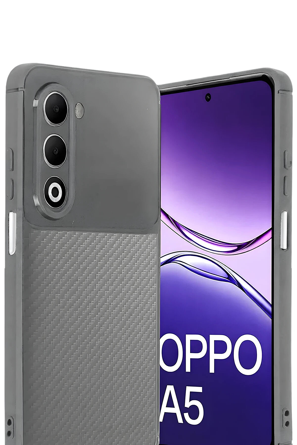 Buti̇k Harmonyaura Oppo A5 4G Auto Focus Karbon Kapak - Gri̇