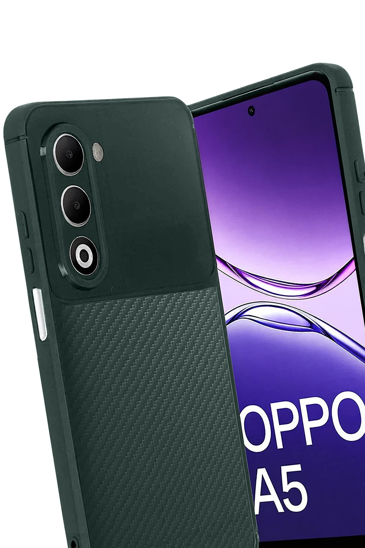 Buti̇k Harmonyaura Oppo A5 4G Auto Focus Karbon Kapak - Koyu Yeşi̇l
