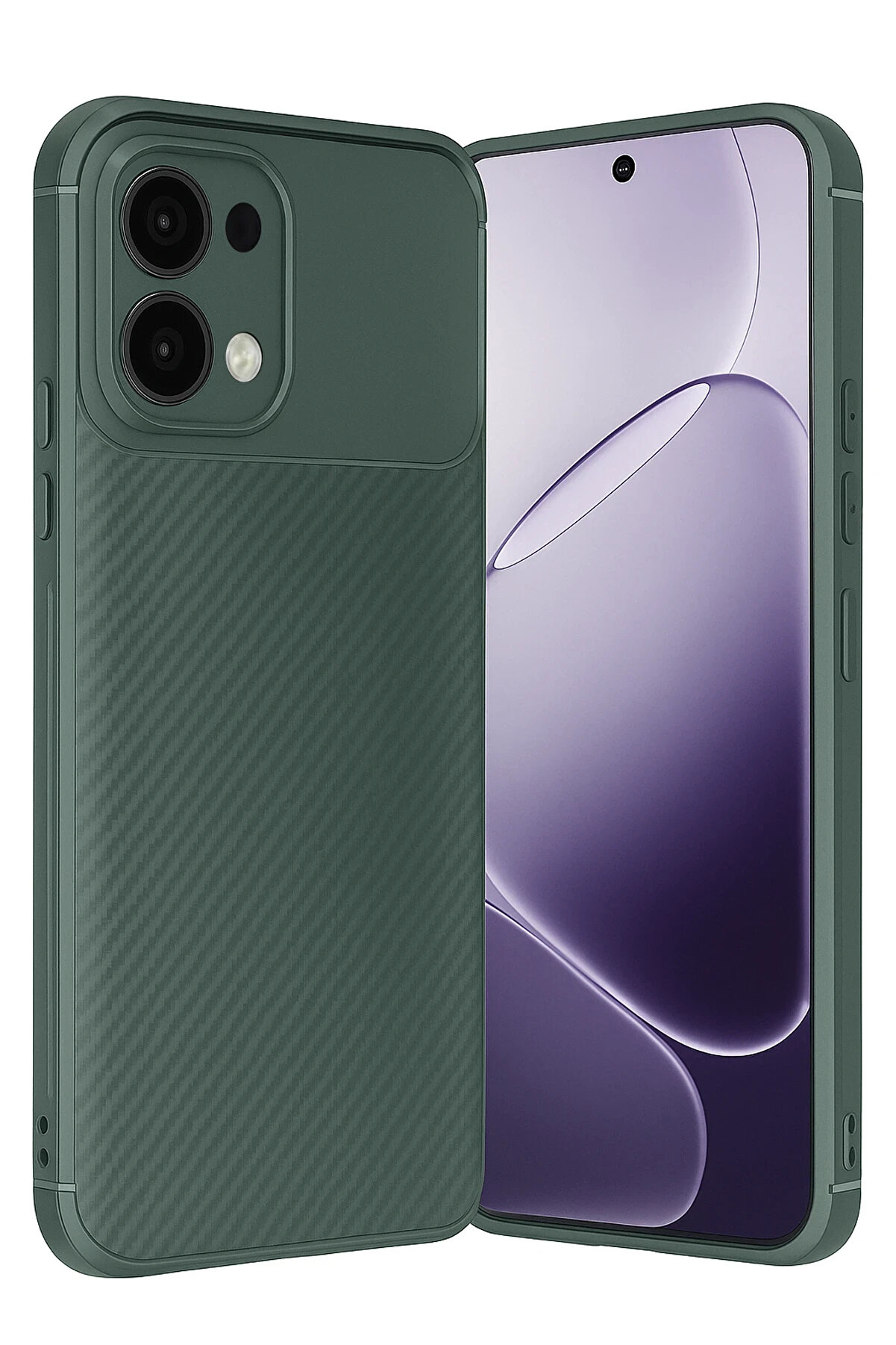 Buti̇k Harmonyaura Oppo A6 Pro 4G Auto Focus Karbon Kapak - Koyu Yeşi̇l