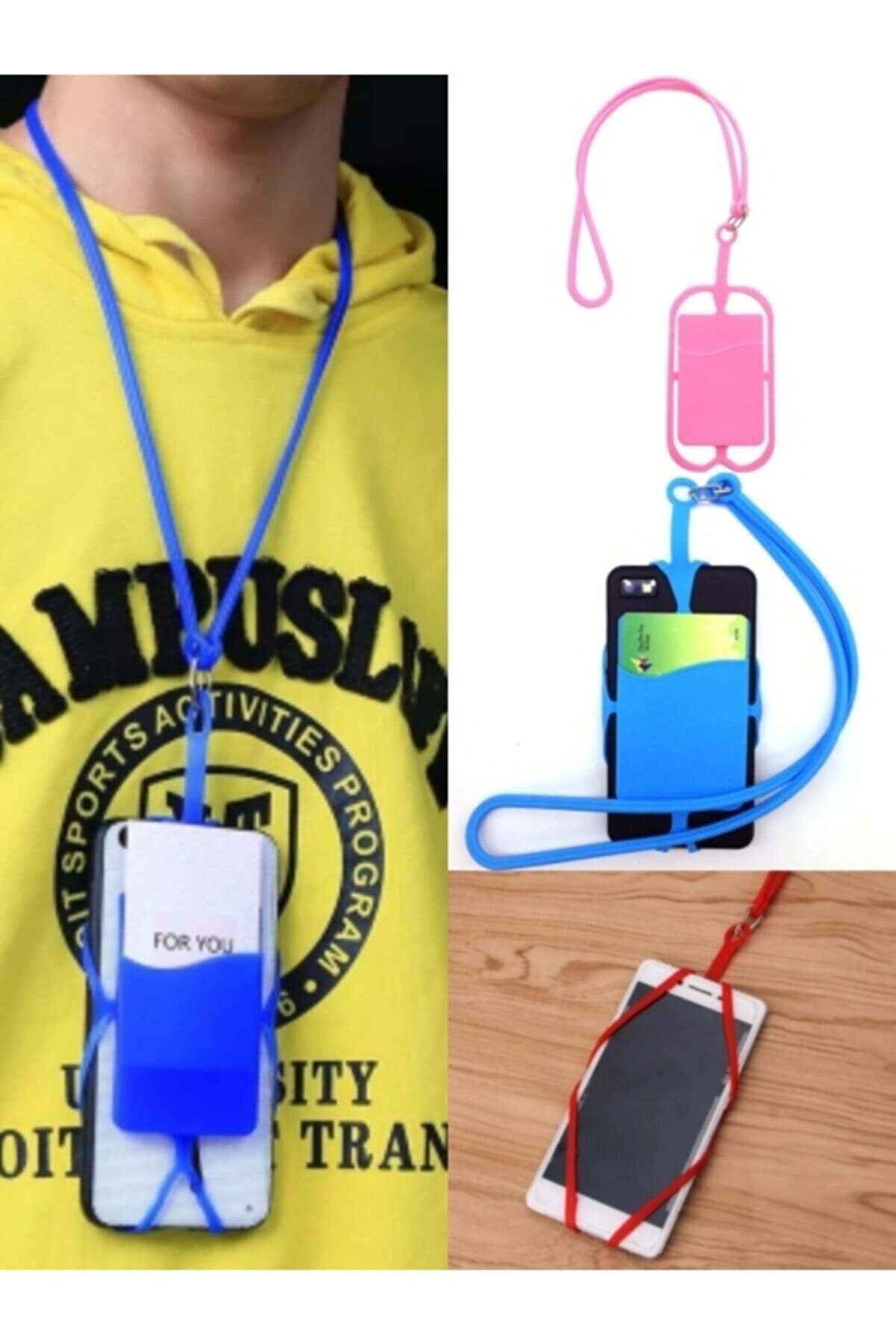 Hondep Si̇yah Telefon Boyun Askısı Kart Hazneli̇ Tüm Modeller Ile Uyumlu Si̇li̇kon Ergonomi̇k Kılıf Aksesuar