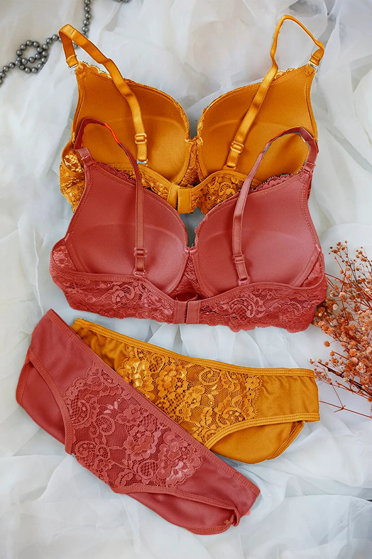 Bulutretai̇l Kadın Hardal Ve Ki̇remi̇t Rengi̇ Dolgulu Balenli̇ S&uuml;tyen K&uuml;lot 2 Li̇ Paket