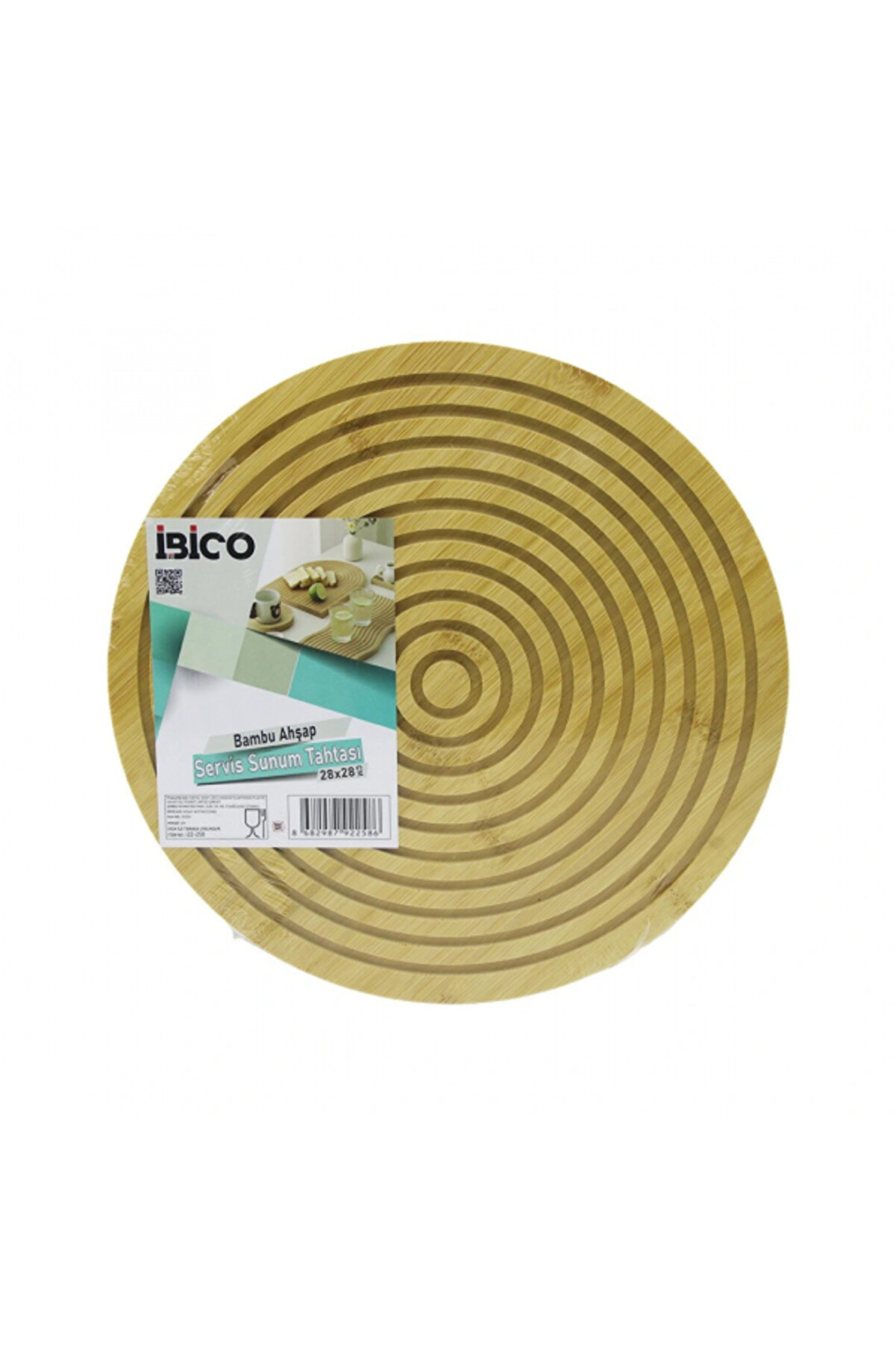 Go İthalat Yuvarlak &Ccedil;ap 28Cm &Ccedil;i̇ft Taraflı= D&uuml;z - Kanallı Ahşap Bambu Servi̇s Sunum Tahtası Tepsi̇ (5324)