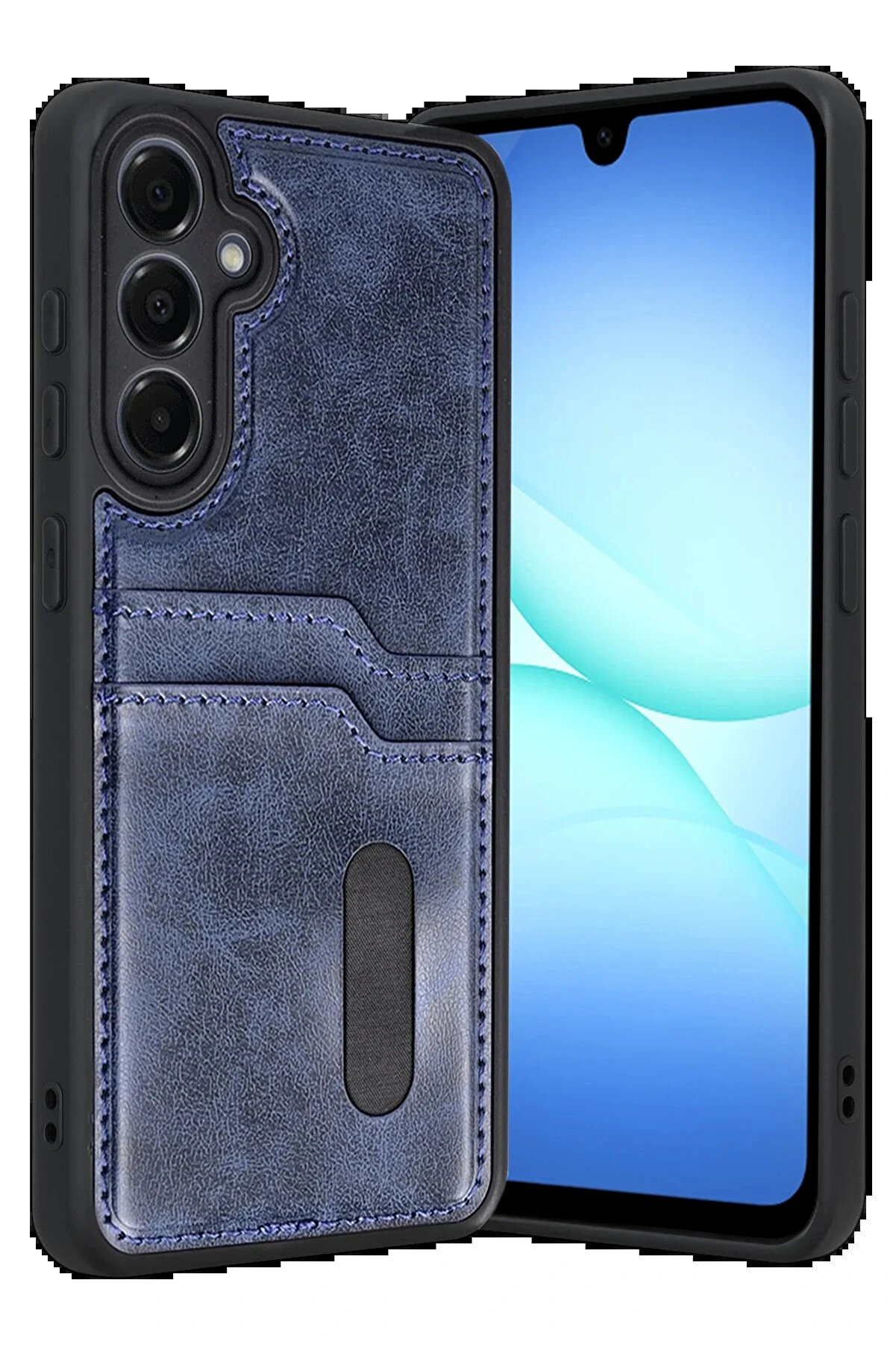 Buti̇k Samsung Galaxy A17 5G Sara Kartvi̇zi̇tli̇ Deri̇ Kılıf - Laci̇vert-(5796)