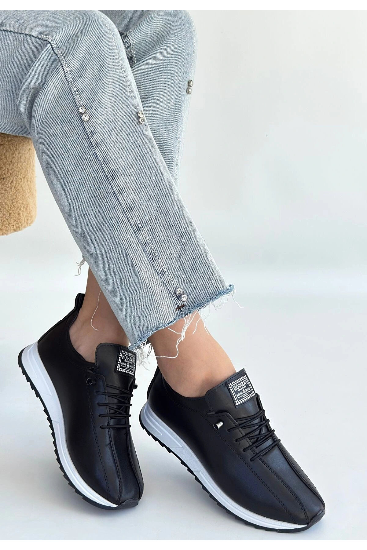 Naturalshoess Monya Si̇yah Ci̇lt Bağcıklı Spor Ayakkabı