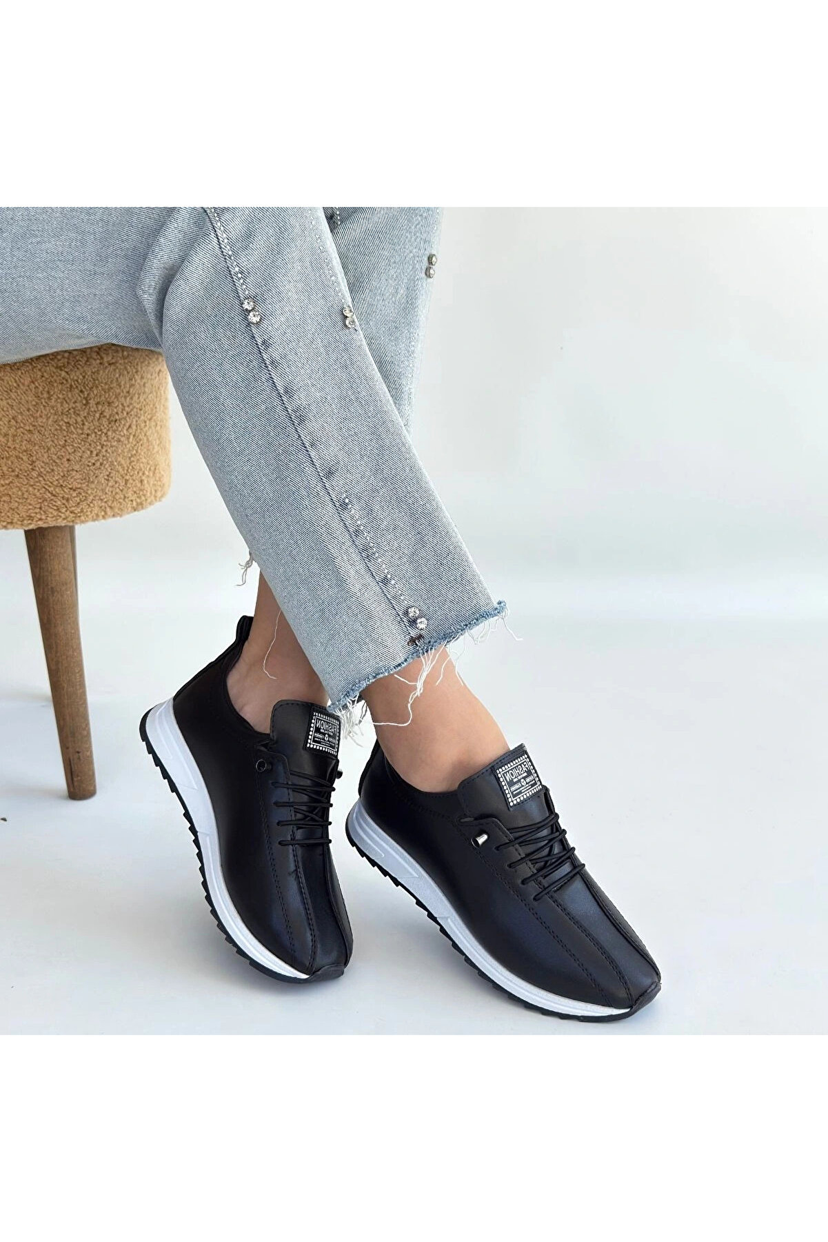 Naturalshoess Monya Si̇yah Ci̇lt Bağcıklı Spor Ayakkabı