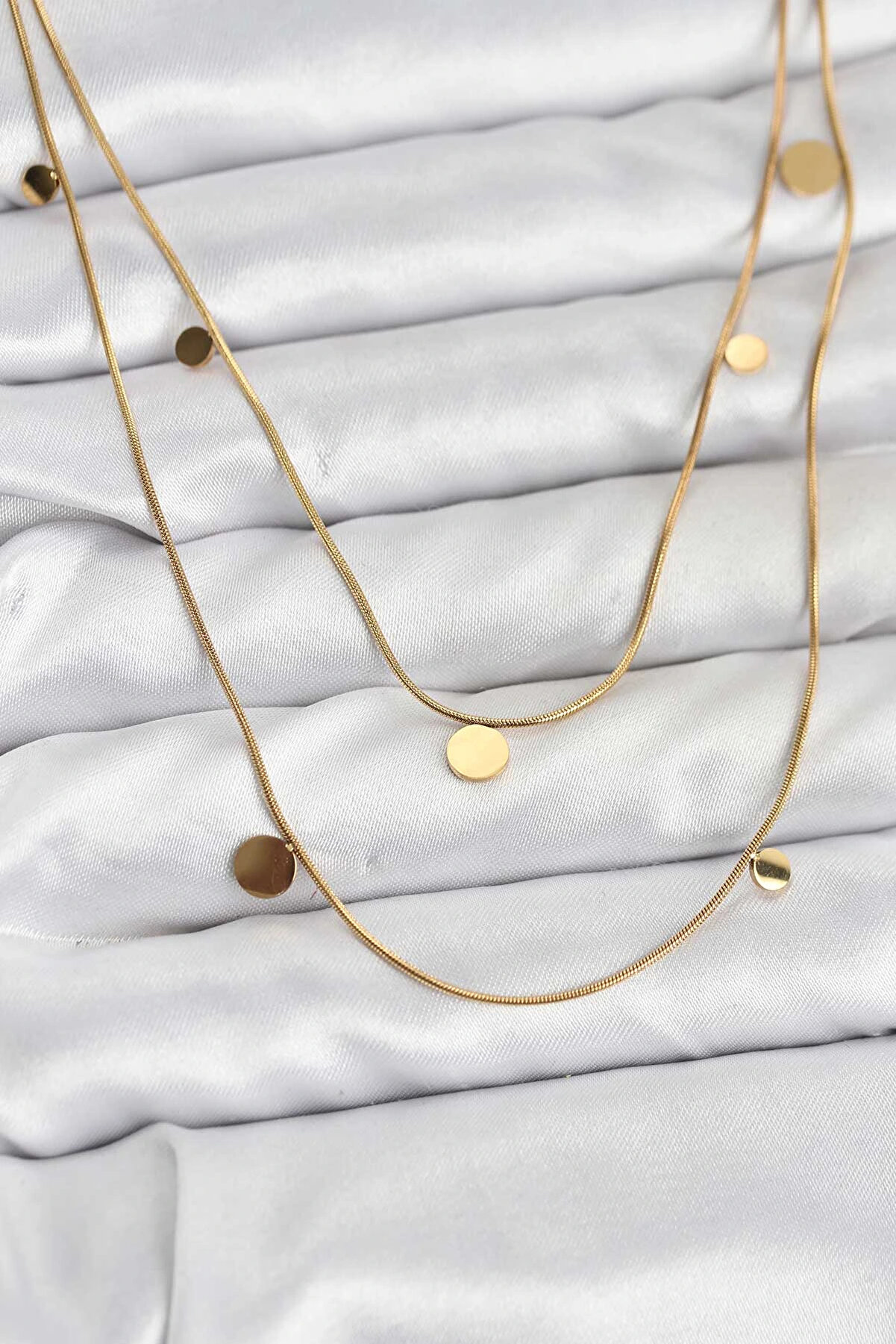 Buti̇k 316L &Ccedil;eli̇k Zi̇nci̇r Gold Renk Pullu Kadın Kolye