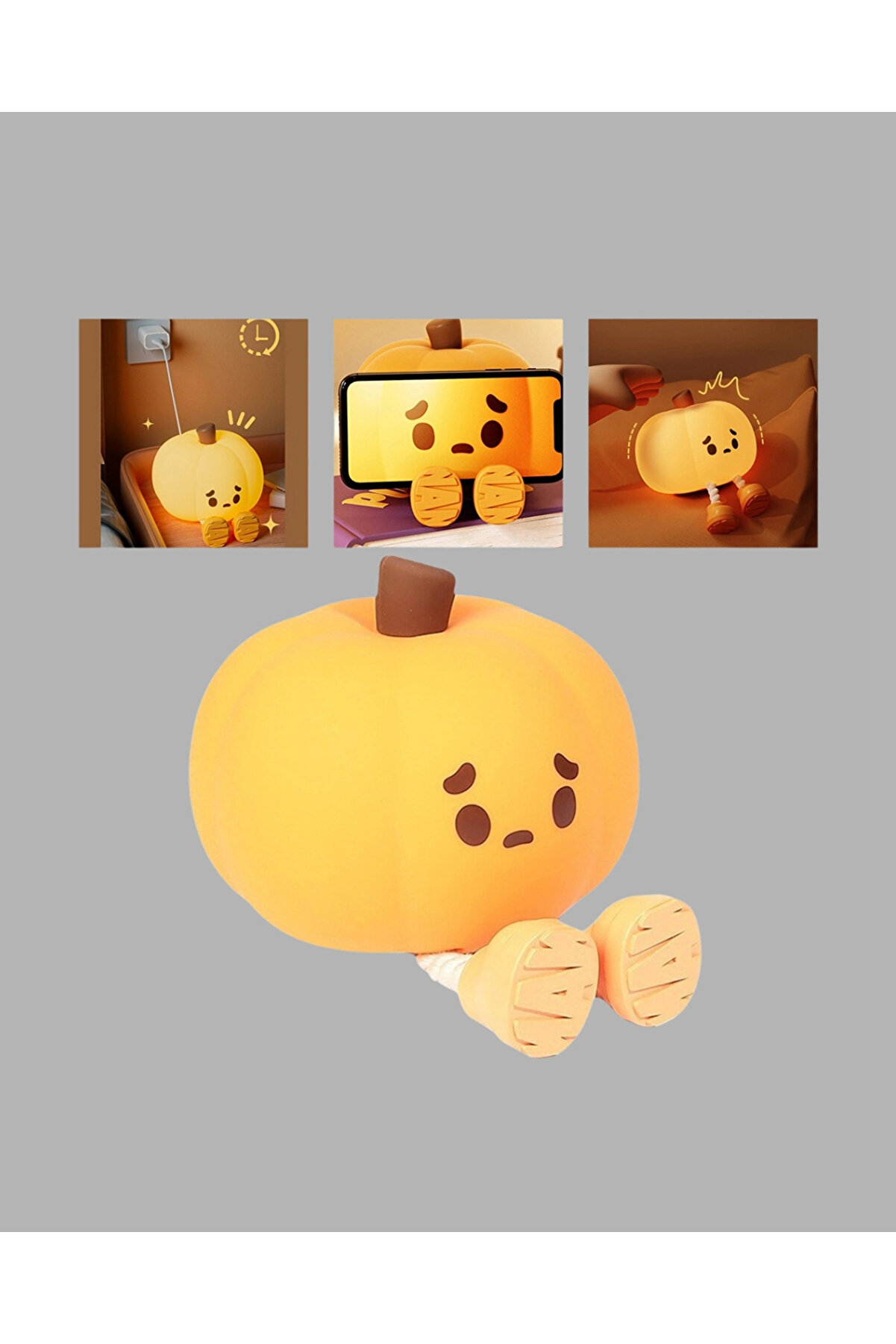 Buti̇k Pumpki̇n Led Ni̇ght Li̇ght Dokunmati̇k Şarjlı Si̇li̇kon Gece Lambası