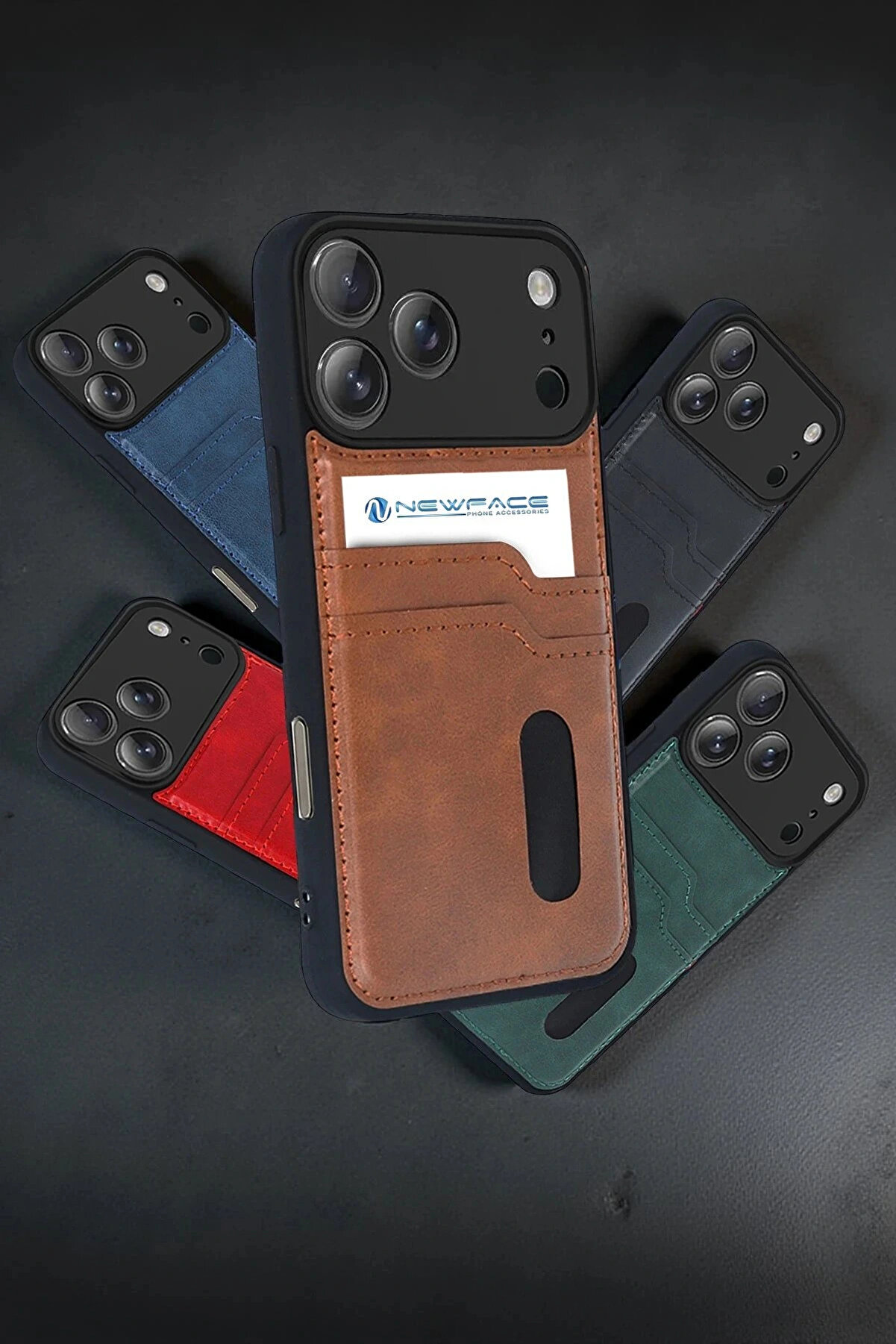 Buti̇k Apple İphone 17 Pro Max Sara Kartvi̇zi̇tli̇ Deri̇ Kılıf - Laci̇vert-(5796)