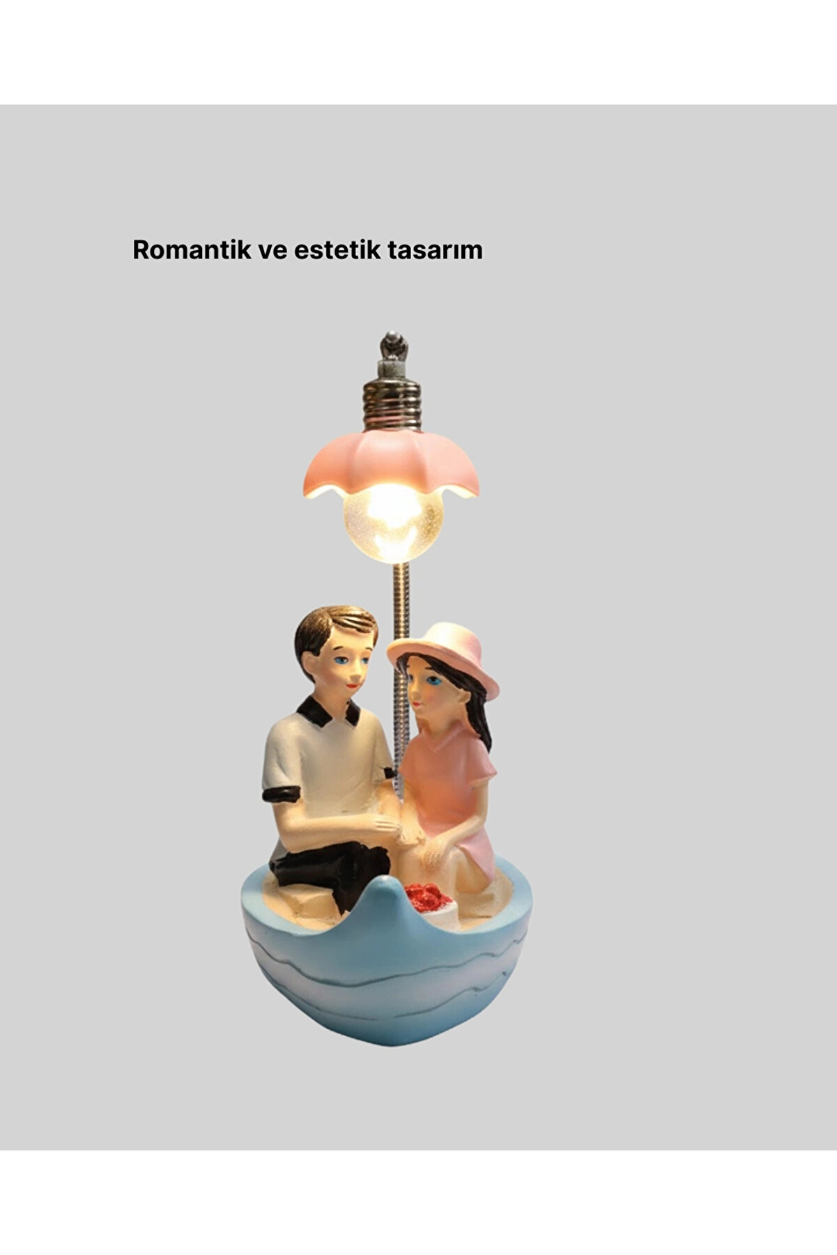 Buti̇k Romanti̇k Sandal &Uuml;zeri̇nde &Ccedil;i̇ft Fi̇g&uuml;r&uuml; Led Gece Lambası Masa Dekoru