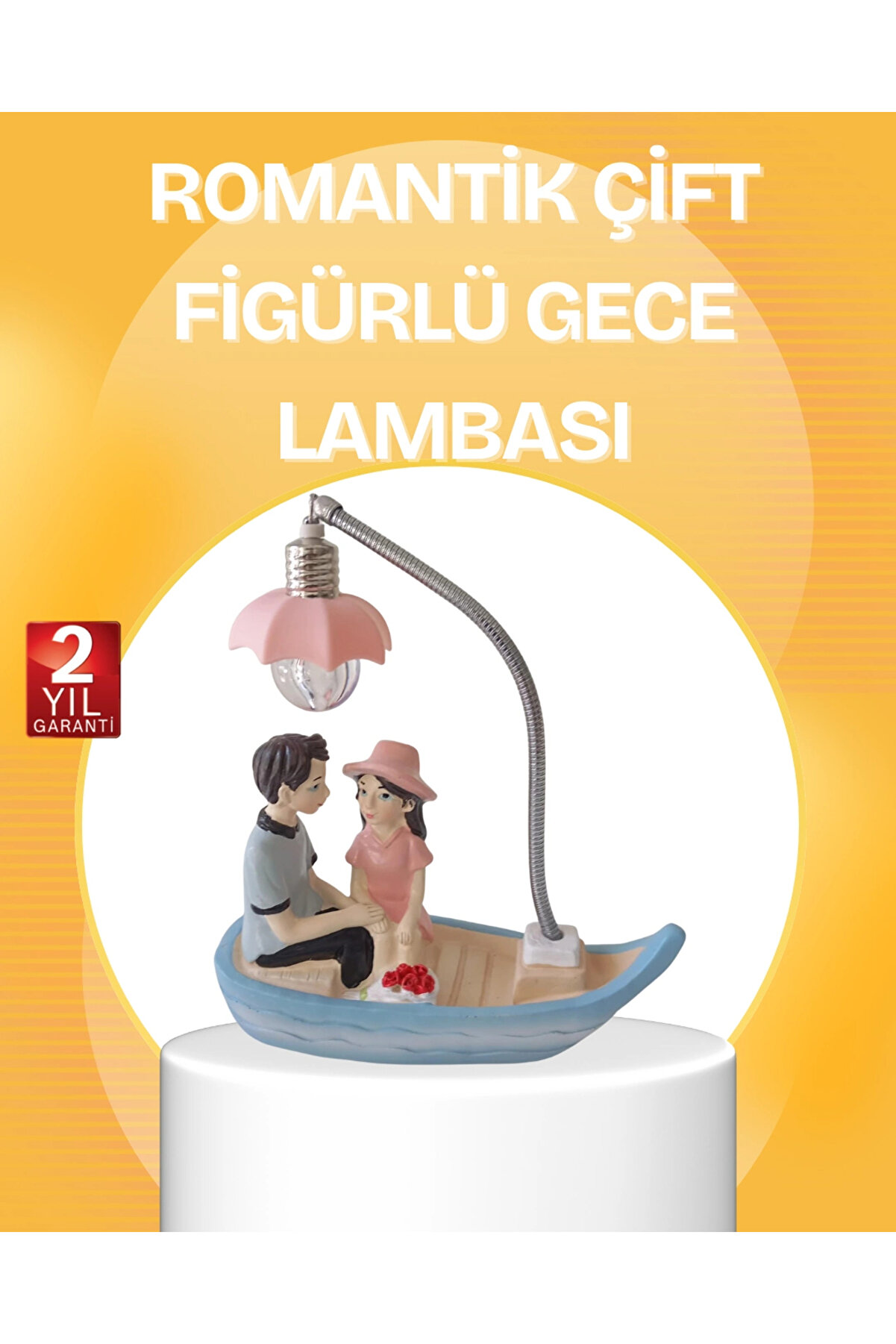 Buti̇k Romanti̇k &Ccedil;i̇ft Fi̇g&uuml;rl&uuml; Gece Lambası Sandal Model Sevgi̇li̇ye &Ouml;zel Hedi̇ye