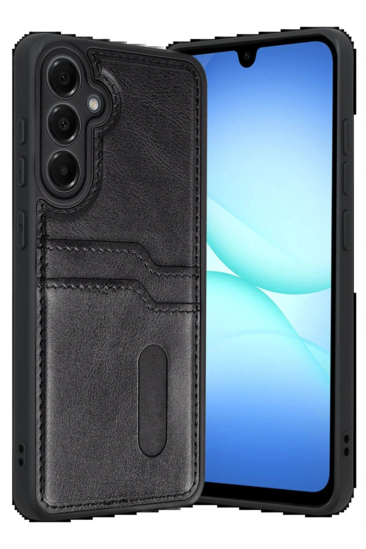 Buti̇k Samsung Galaxy A17 5G Sara Kartvi̇zi̇tli̇ Deri̇ Kılıf - Si̇yah-(5796)