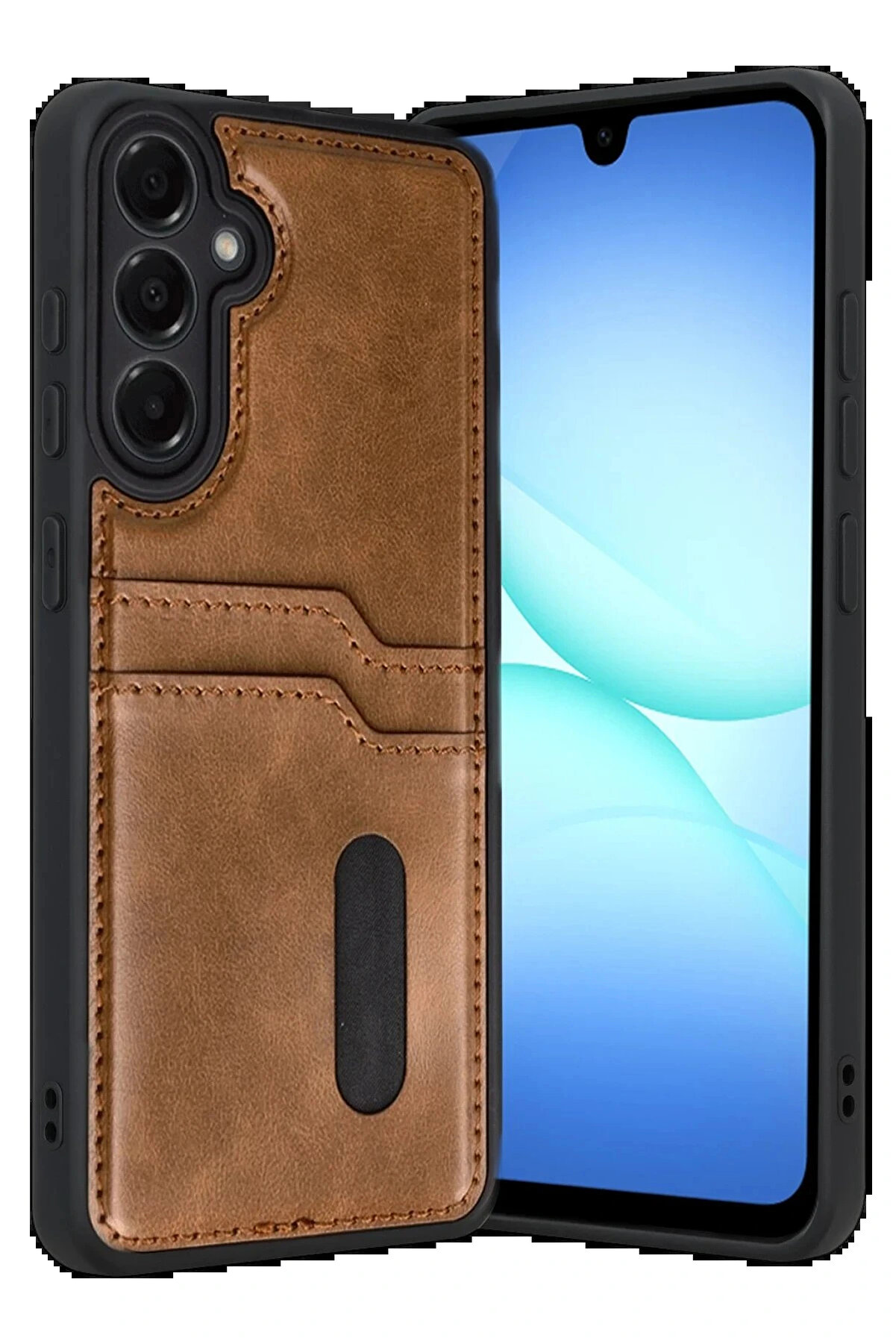 Buti̇k Samsung Galaxy A17 5G Sara Kartvi̇zi̇tli̇ Deri̇ Kılıf - Taba-(5796)