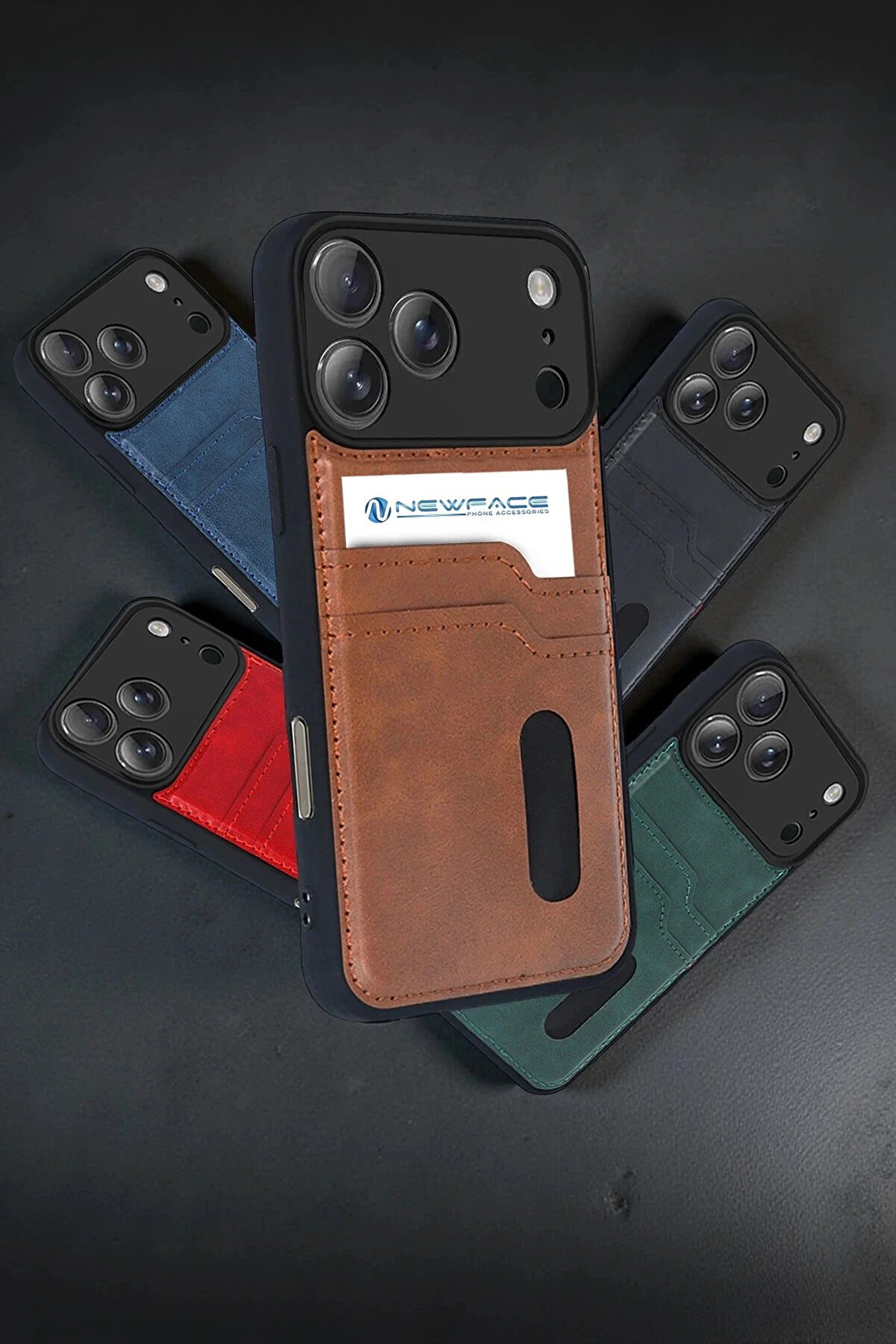 Buti̇k Apple İphone 17 Pro Sara Kartvi̇zi̇tli̇ Deri̇ Kılıf - Taba-(5796)