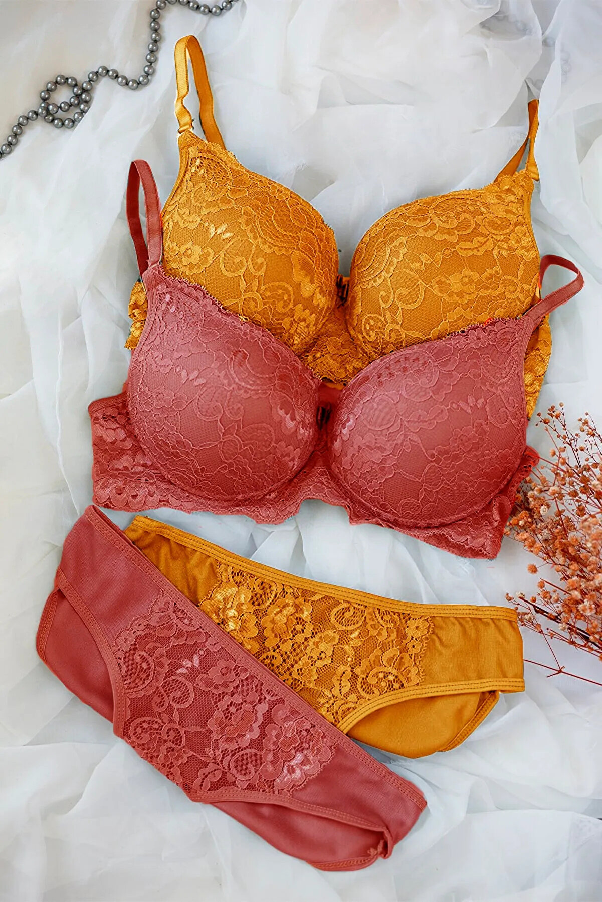 Bulutretai̇l Kadın Hardal Ve Ki̇remi̇t Rengi̇ Dolgulu Balenli̇ S&uuml;tyen K&uuml;lot 2 Li̇ Paket