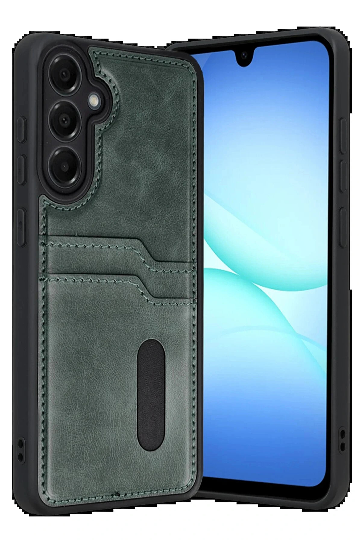 Buti̇k Samsung Galaxy A17 5G Sara Kartvi̇zi̇tli̇ Deri̇ Kılıf - Yeşi̇l-(5796)