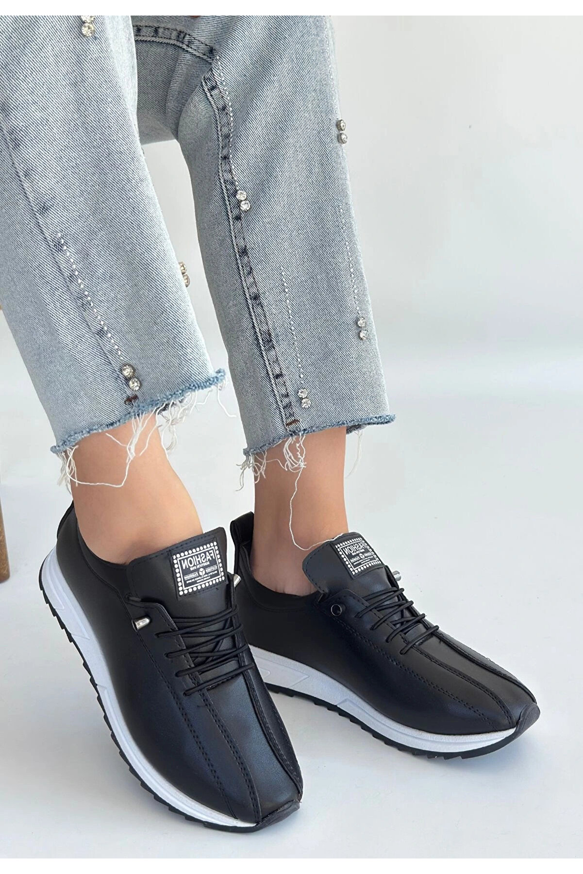 Naturalshoess Monya Si̇yah Ci̇lt Bağcıklı Spor Ayakkabı