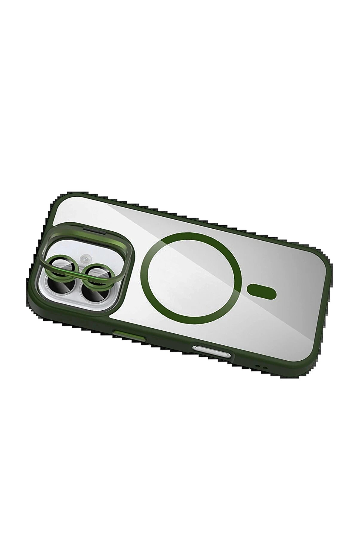 Buti̇k Apple İphone 17 Remi̇m Lensli̇ Magsafe Standlı Kapak - Koyu Yeşi̇l-(5796)