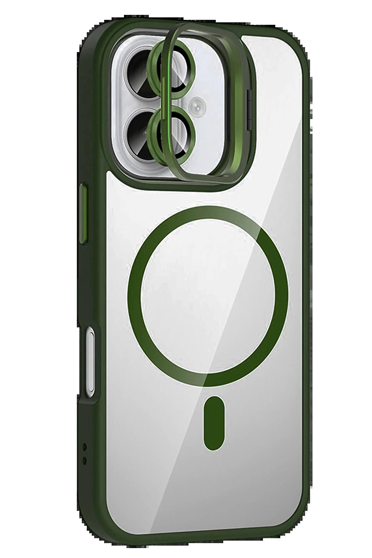 Buti̇k Apple İphone 17 Remi̇m Lensli̇ Magsafe Standlı Kapak - Koyu Yeşi̇l-(5796)