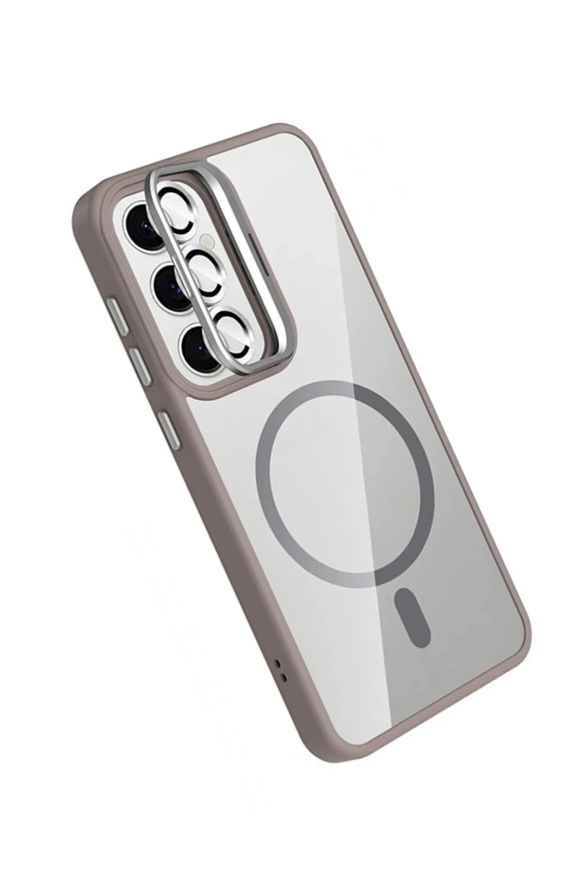 Buti̇k Samsung Galaxy S25 Remi̇m Lensli̇ Magsafe Standlı Kapak - Ti̇tan Gri̇-(5796)