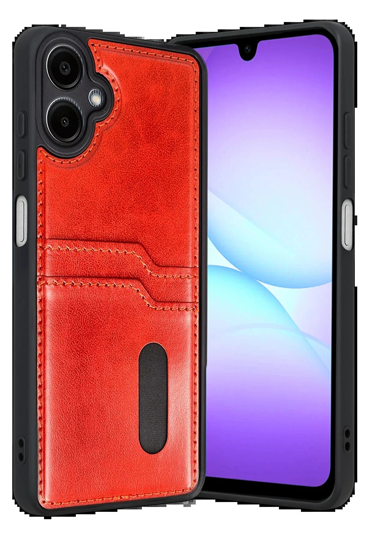 Buti̇k Samsung Galaxy A07 4G Sara Kartvi̇zi̇tli̇ Deri̇ Kılıf - Kırmızı-(5796)