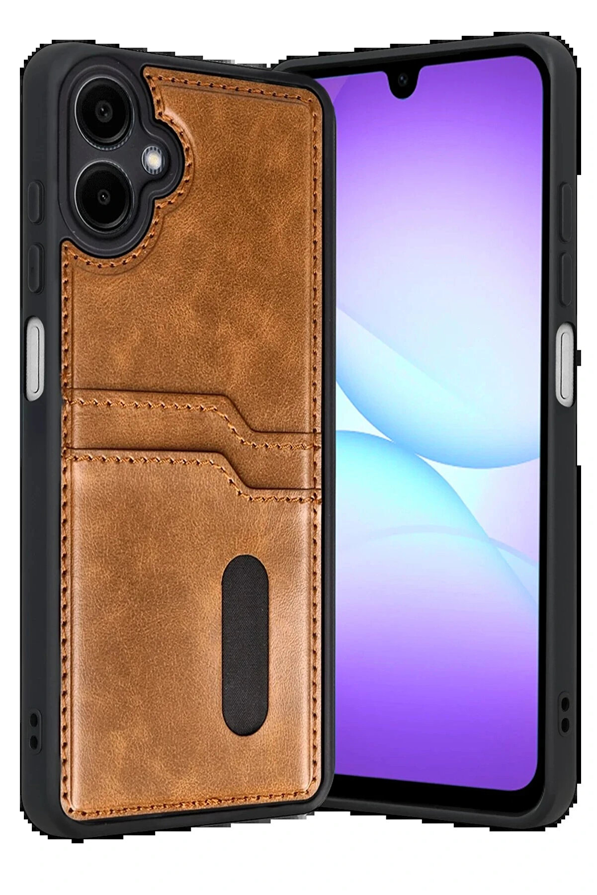 Buti̇k Samsung Galaxy A07 4G Sara Kartvi̇zi̇tli̇ Deri̇ Kılıf - Taba-(5796)