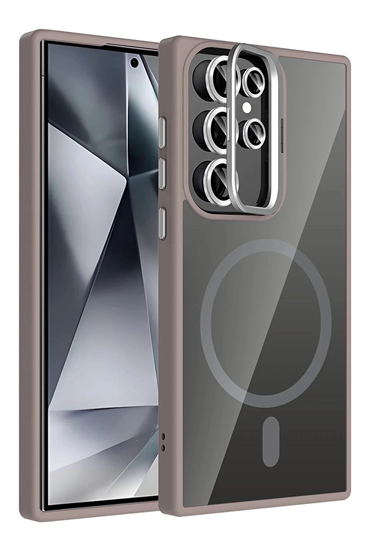 Buti̇k Samsung Galaxy S24 Ultra Remi̇m Lensli̇ Magsafe Standlı Kapak - Ti̇tan Gri̇-(5796)