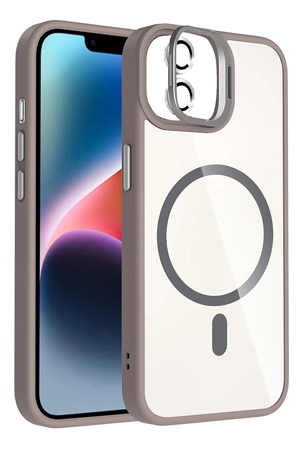 Buti̇k Apple İphone 11 Remi̇m Lensli̇ Magsafe Standlı Kapak - Ti̇tan Gri̇-(5796)