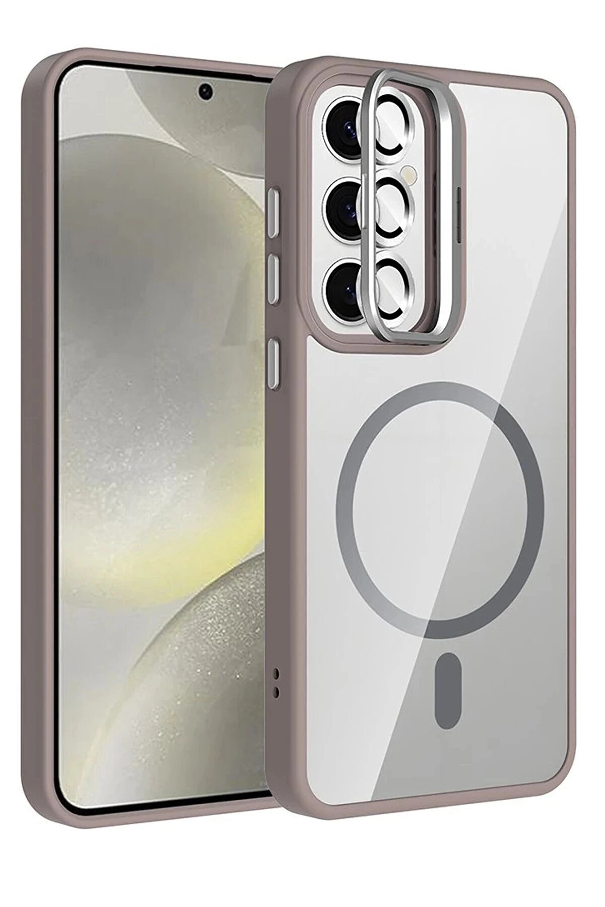 Buti̇k Samsung Galaxy S25 Remi̇m Lensli̇ Magsafe Standlı Kapak - Ti̇tan Gri̇-(5796)