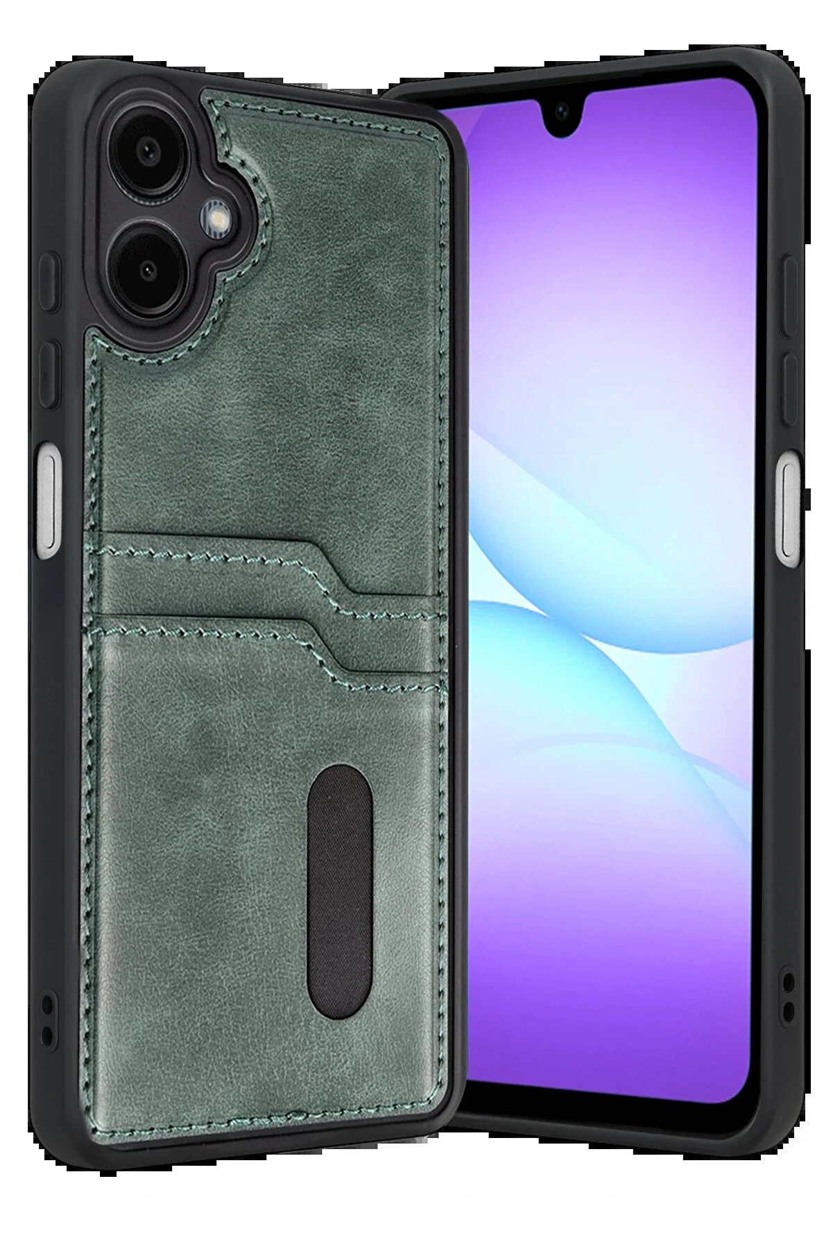 Buti̇k Samsung Galaxy A07 4G Sara Kartvi̇zi̇tli̇ Deri̇ Kılıf - Yeşi̇l-(5796)