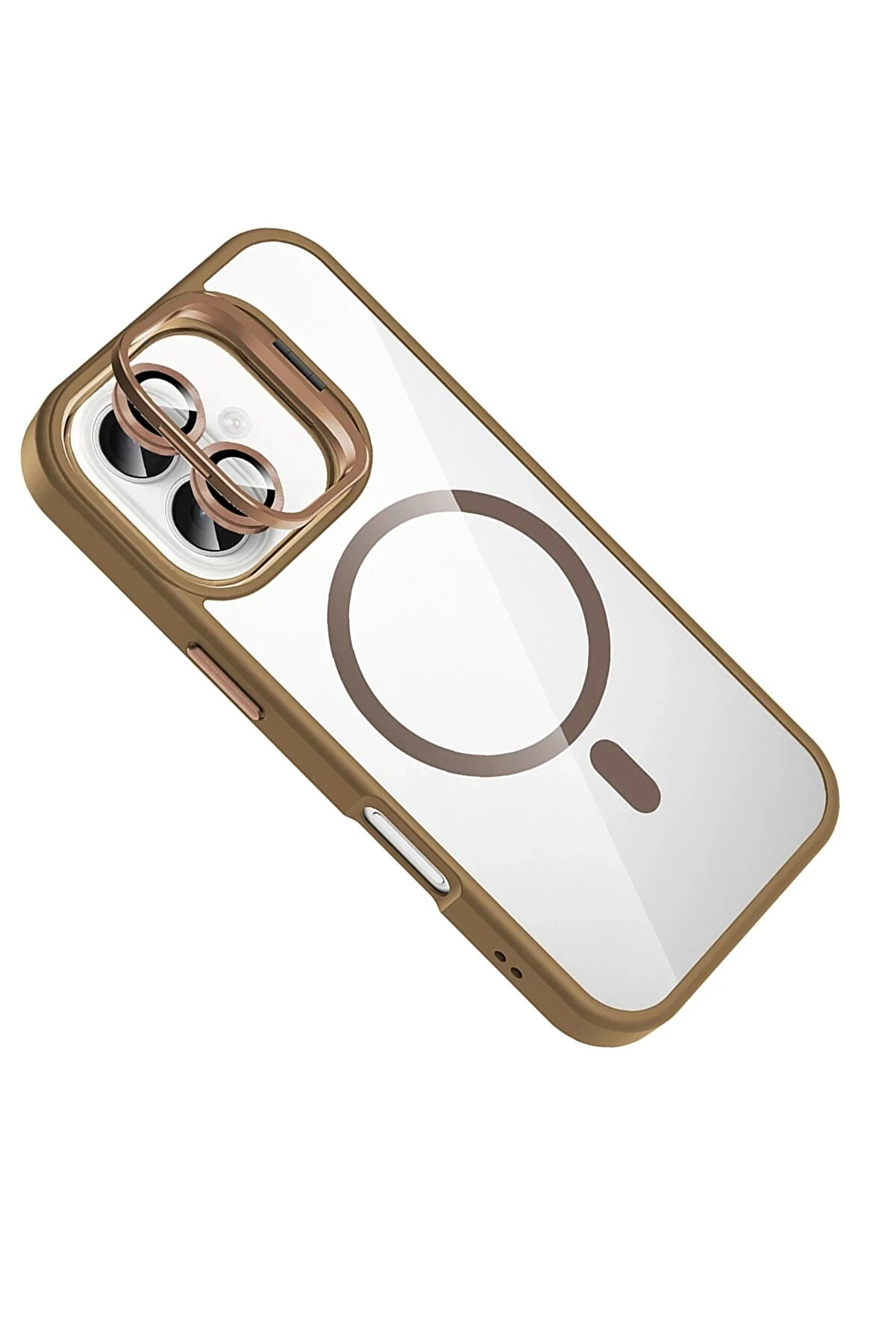 Buti̇k Apple İphone 17 Remi̇m Lensli̇ Magsafe Standlı Kapak - Kahverengi̇-(5796)