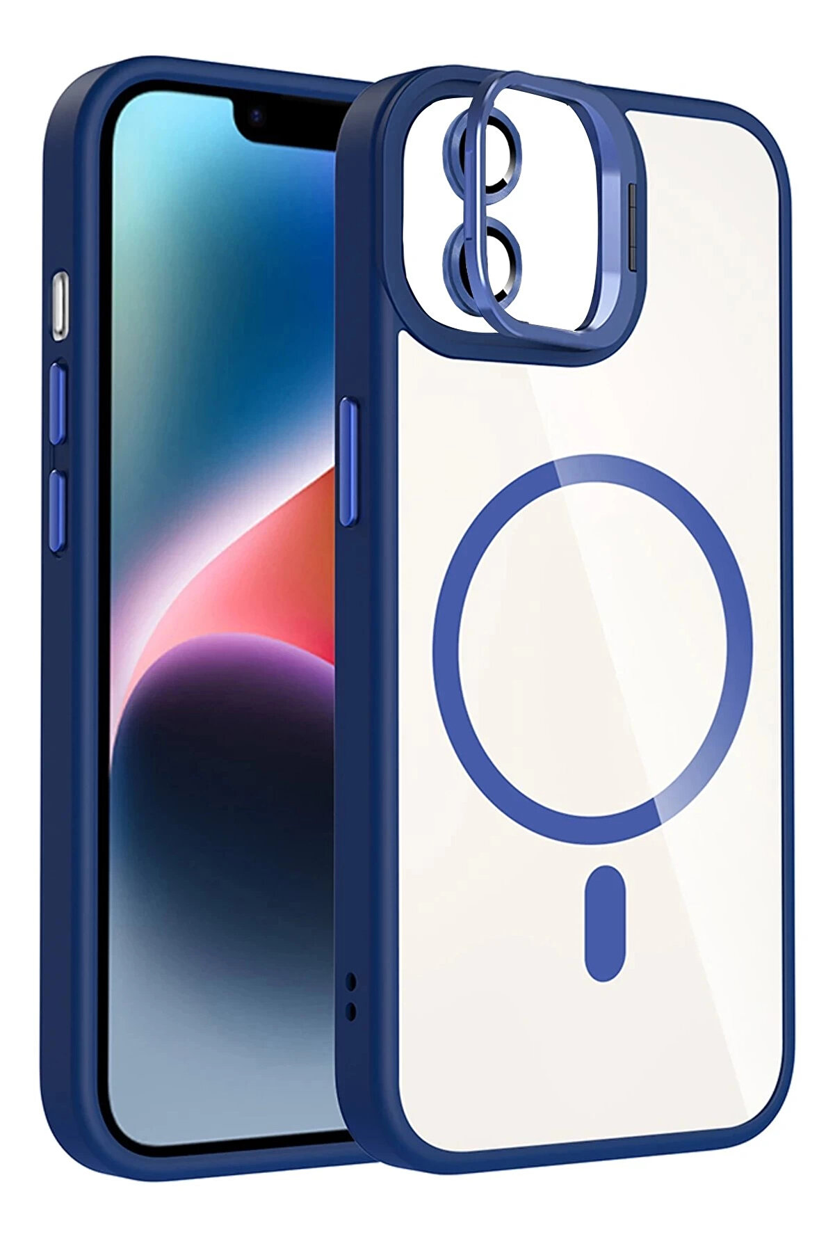 Buti̇k Apple İphone 11 Remi̇m Lensli̇ Magsafe Standlı Kapak - Laci̇vert-(5796)