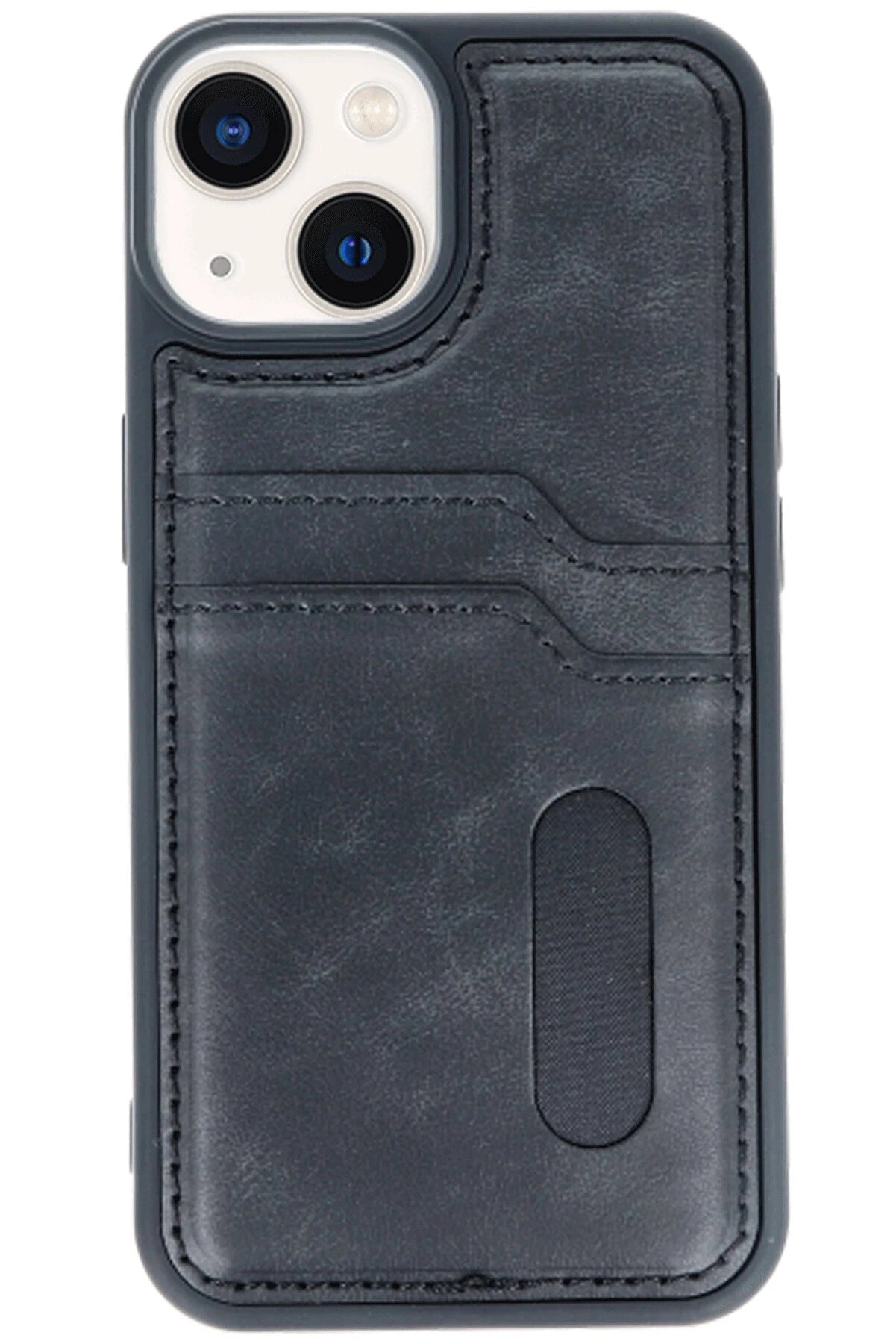 Buti̇k İphone 14 Kılıf Sara Kartvi̇zi̇tli̇ Deri̇ Kılıf - Si̇yah-(5796)