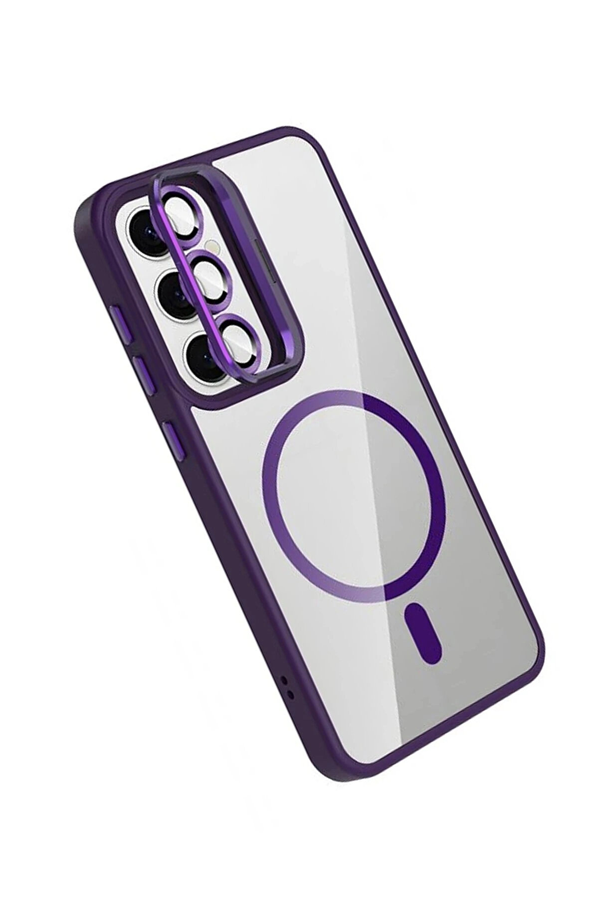 Buti̇k Samsung Galaxy S25 Fe Remi̇m Lensli̇ Magsafe Standlı Kapak - Deri̇n Mor-(5796)