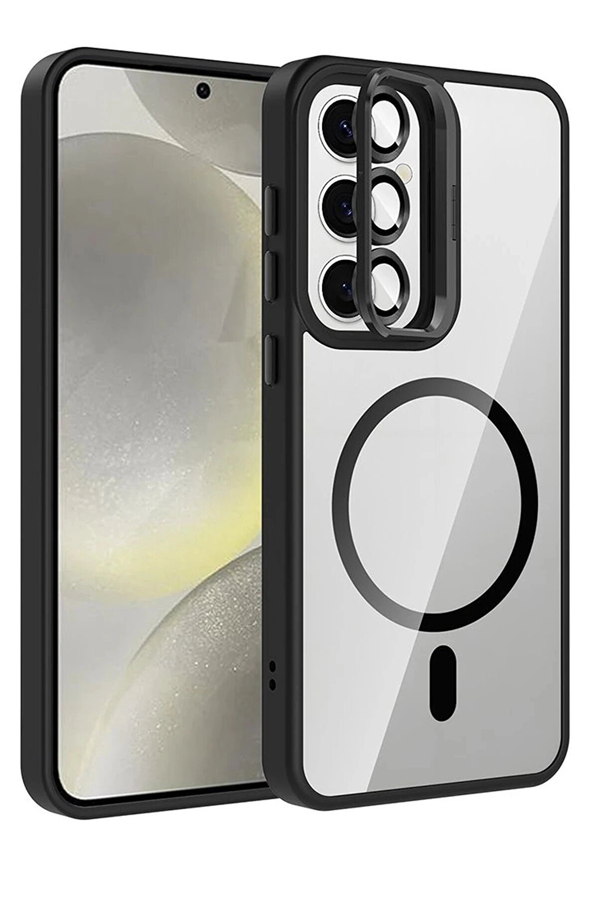 Buti̇k Samsung Galaxy S25 Fe Remi̇m Lensli̇ Magsafe Standlı Kapak - Si̇yah-(5796)