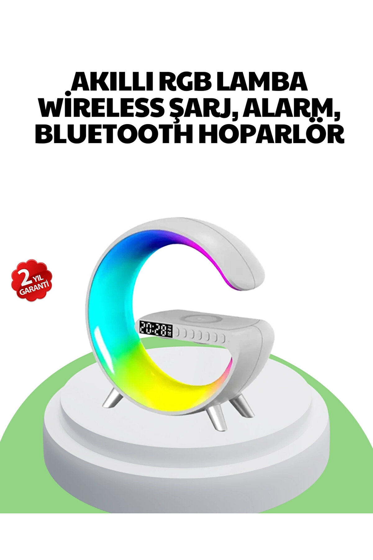 Buti̇k Bluetooth Hoparl&ouml;rl&uuml; Rgb Atmosfer Lambası Kablosuz Şarj Ve Saat &Ouml;zelli̇kli̇