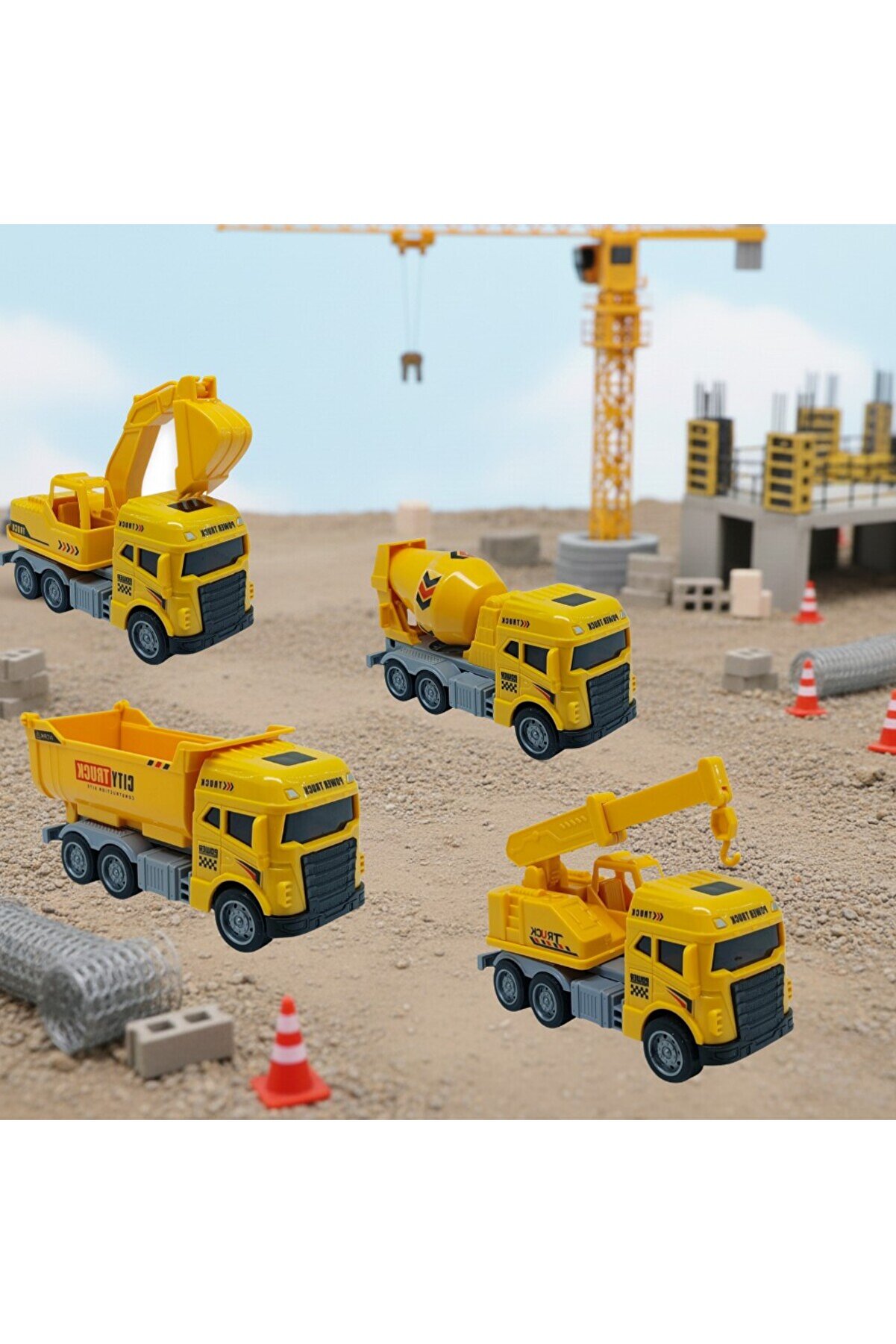 Ethab Ti̇caret İş Maki̇naları Seri̇si̇ - 4L&uuml; Set Cm - Mi̇kser Vi̇n&ccedil; Kamyon Kep&ccedil;e Seti̇