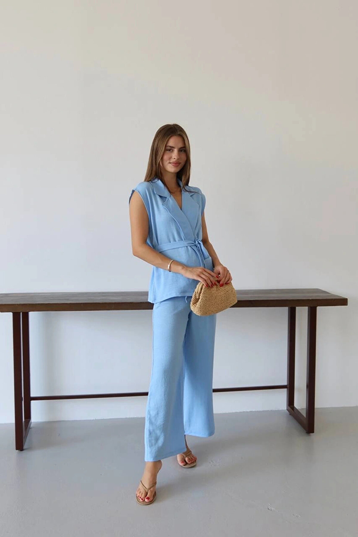 Ethab Ti̇caret Keten Yelek Pantolon Takım Mavi̇ Pt