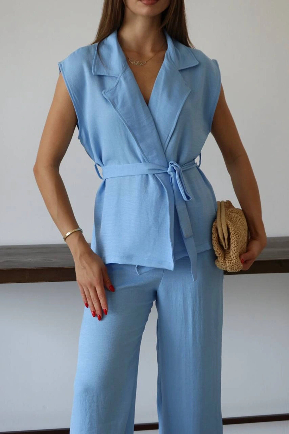 Ethab Ti̇caret Keten Yelek Pantolon Takım Mavi̇ Pt