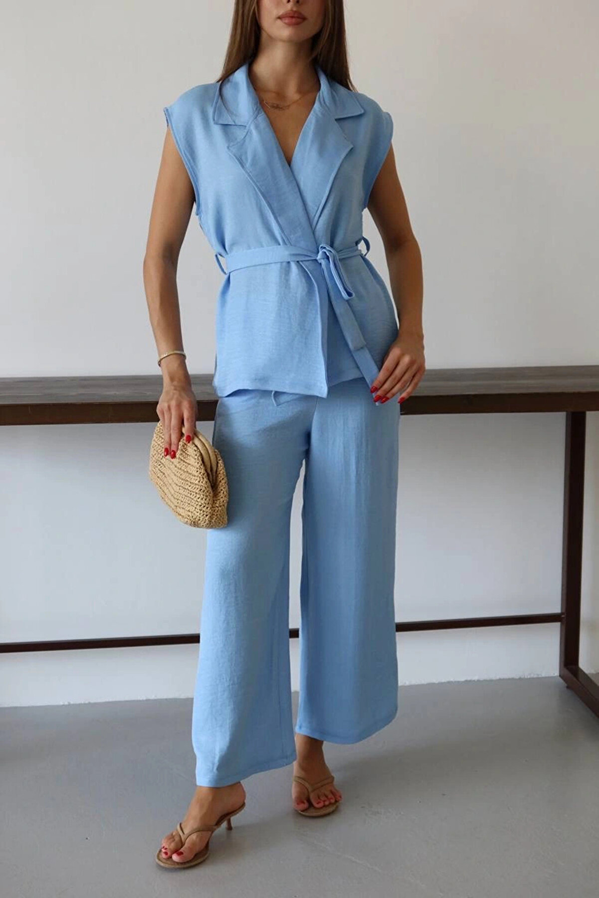 Ethab Ti̇caret Keten Yelek Pantolon Takım Mavi̇ Pt