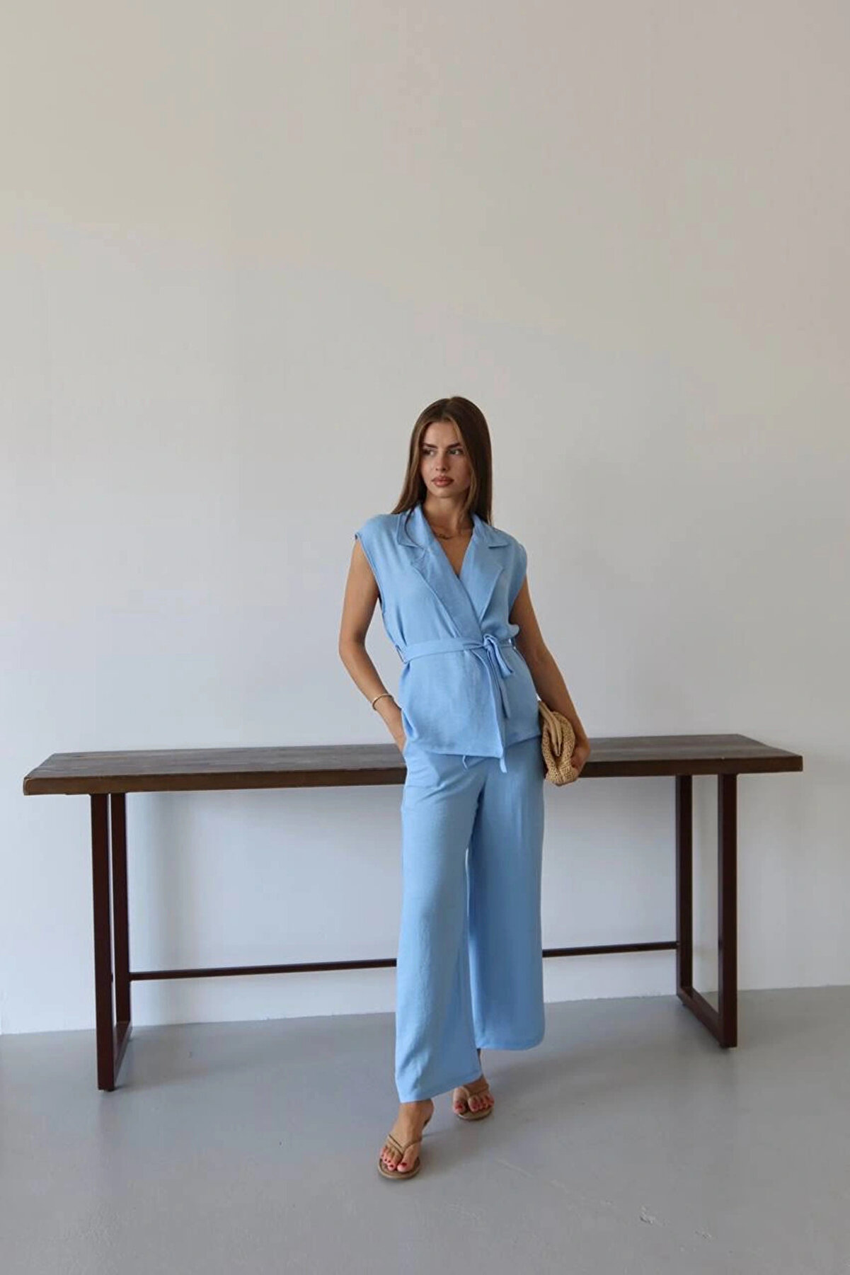 Ethab Ti̇caret Keten Yelek Pantolon Takım Mavi̇ Pt