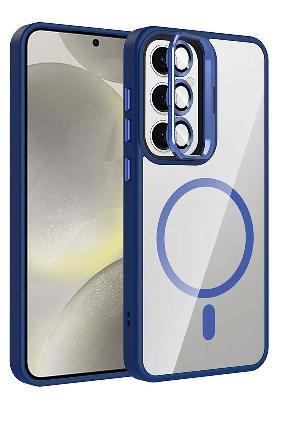 Buti̇k Samsung Galaxy S25 Fe Remi̇m Lensli̇ Magsafe Standlı Kapak - Laci̇vert-(5796)