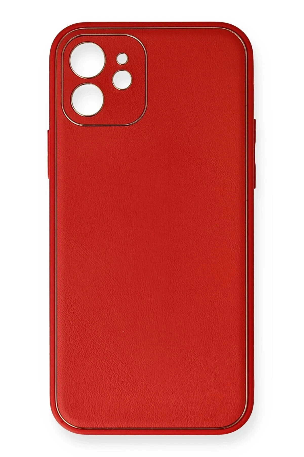 Buti̇k İphone 12 Mi̇ni̇ Kılıf Coco Deri̇ Si̇li̇kon Kapak - Kırmızı-(5796)