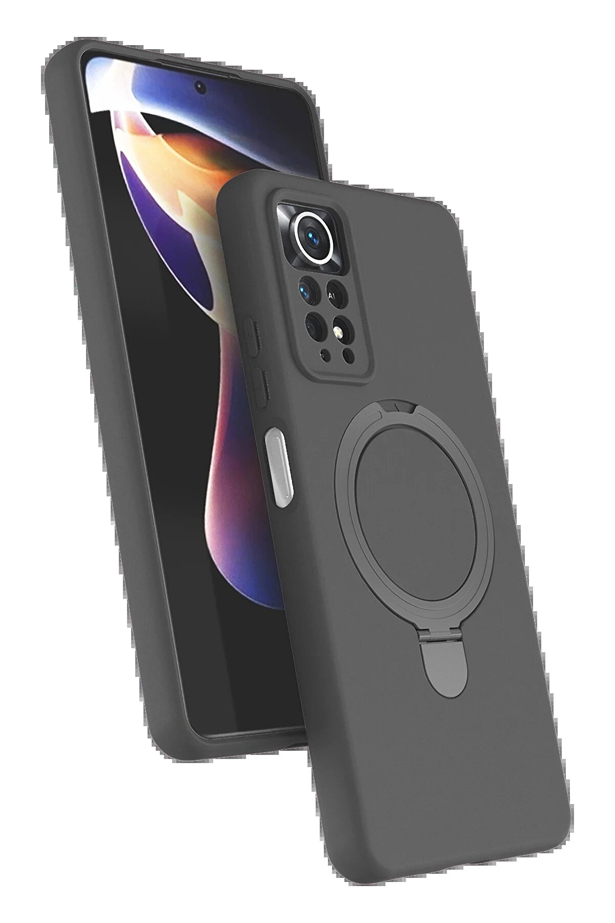 Buti̇k Xi̇aomi̇ Redmi̇ Note 12 Pro 4G Regal Magsafe Standlı Kapak - Ti̇tan Gri̇-(5796)