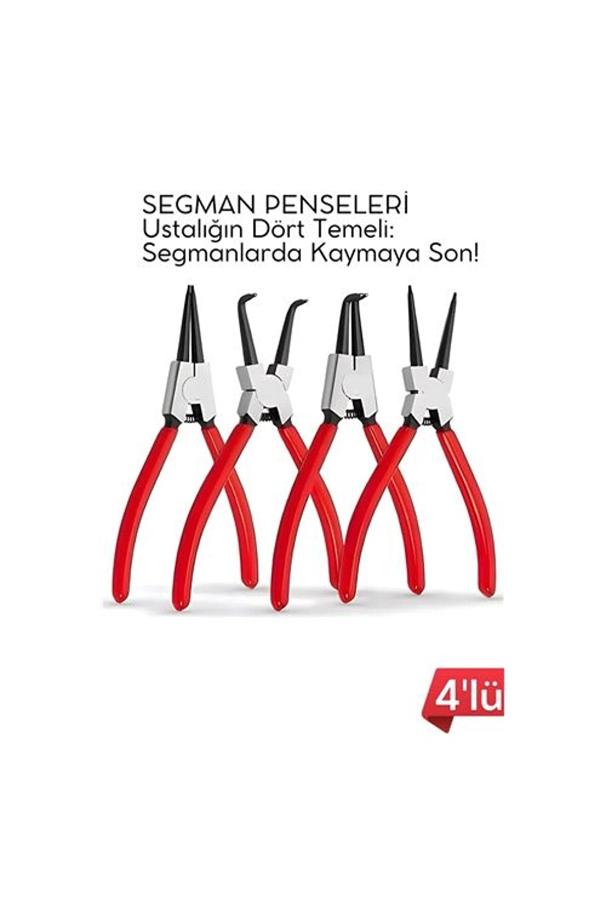 Buti̇k Profesyonel 4 L&uuml; Segman Pensesi̇ Seti̇ | 18 Cm | İ&ccedil; Dış Eğri̇ D&uuml;z U&ccedil;lu Yaylı Pense Takımı