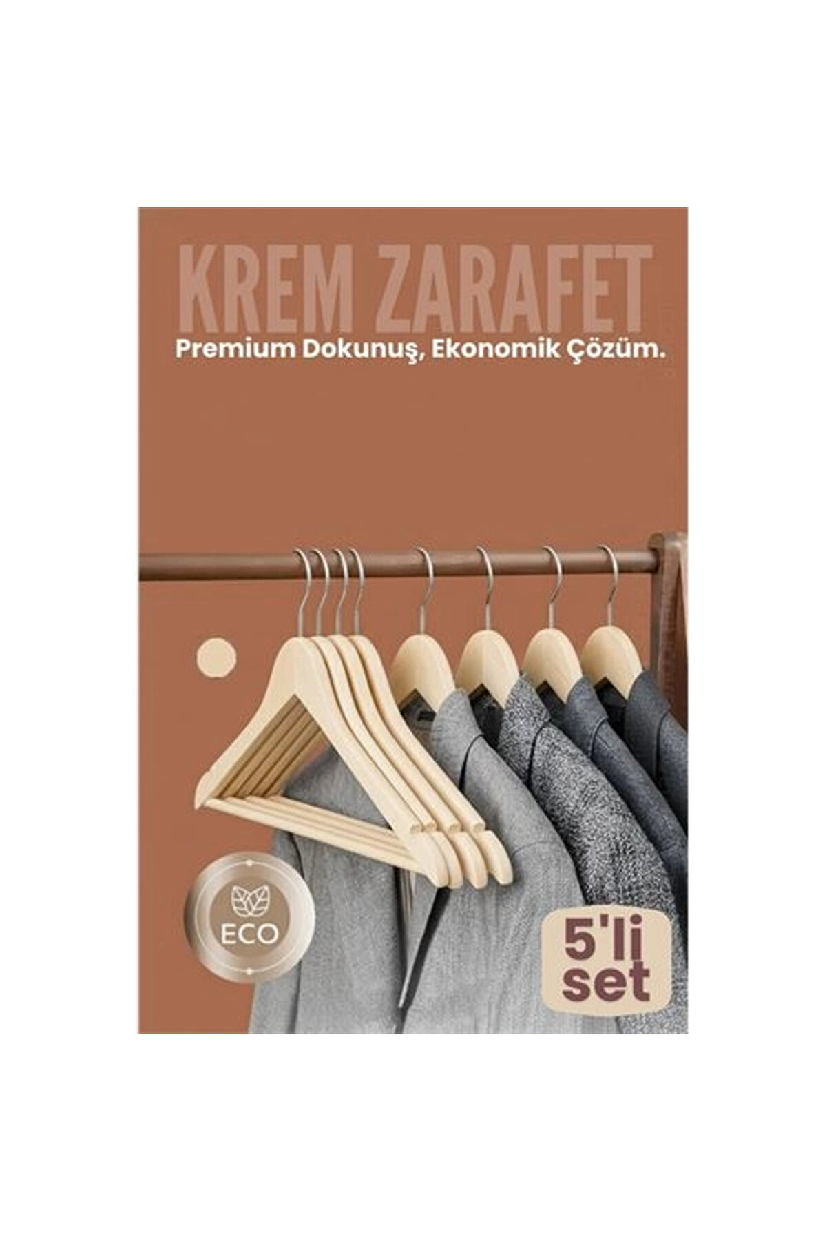 Buti̇k 5 Li̇ L&uuml;ks Krem Elbi̇se Ceket Askısı - Ergonomi̇k & Kaymaz Plasti̇k Askı Seti̇ - Ahşap G&ouml;r&uuml;n&uuml;ml&uuml;