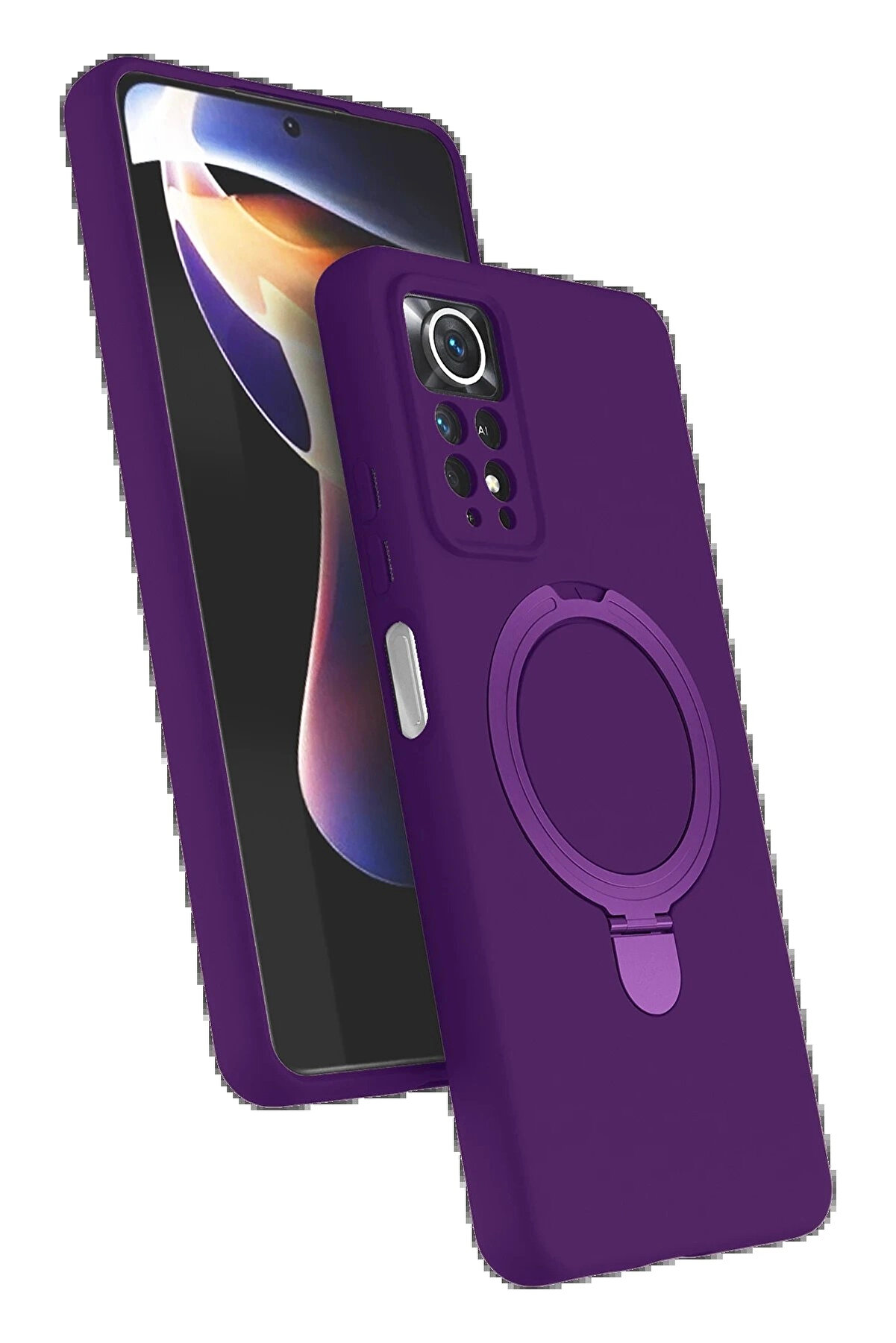 Buti̇k Xi̇aomi̇ Redmi̇ Note 12 Pro 4G Regal Magsafe Standlı Kapak - Deri̇n Mor-(5796)